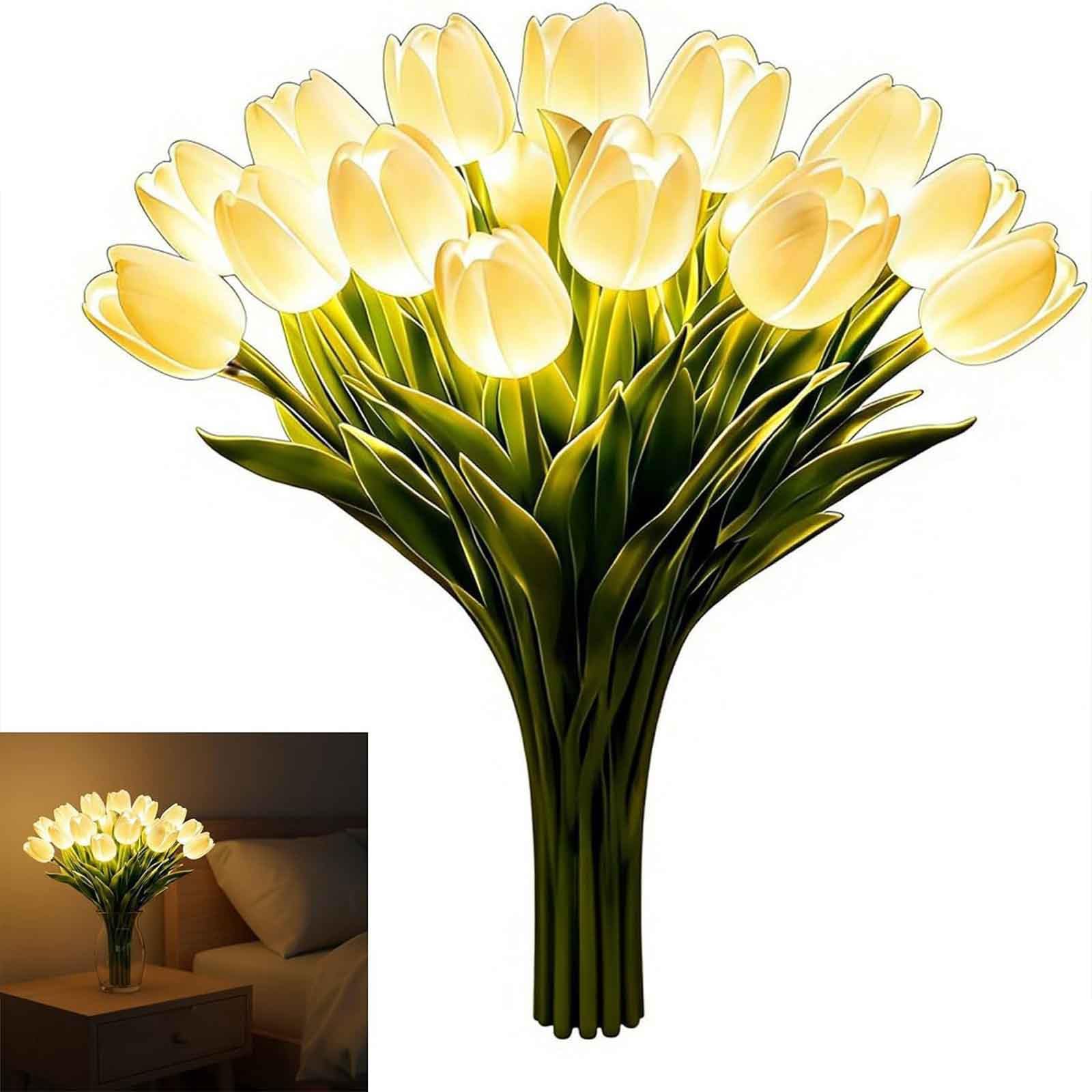 Romantic Tulip Lamp,15PCS Non-Fade LED Floral Tulip Night Table Light, Twinkling Ambient Flower Lamp for Bedroom Bedside Decor, Nice Present for Family, Relatives and Friends on All Occasions