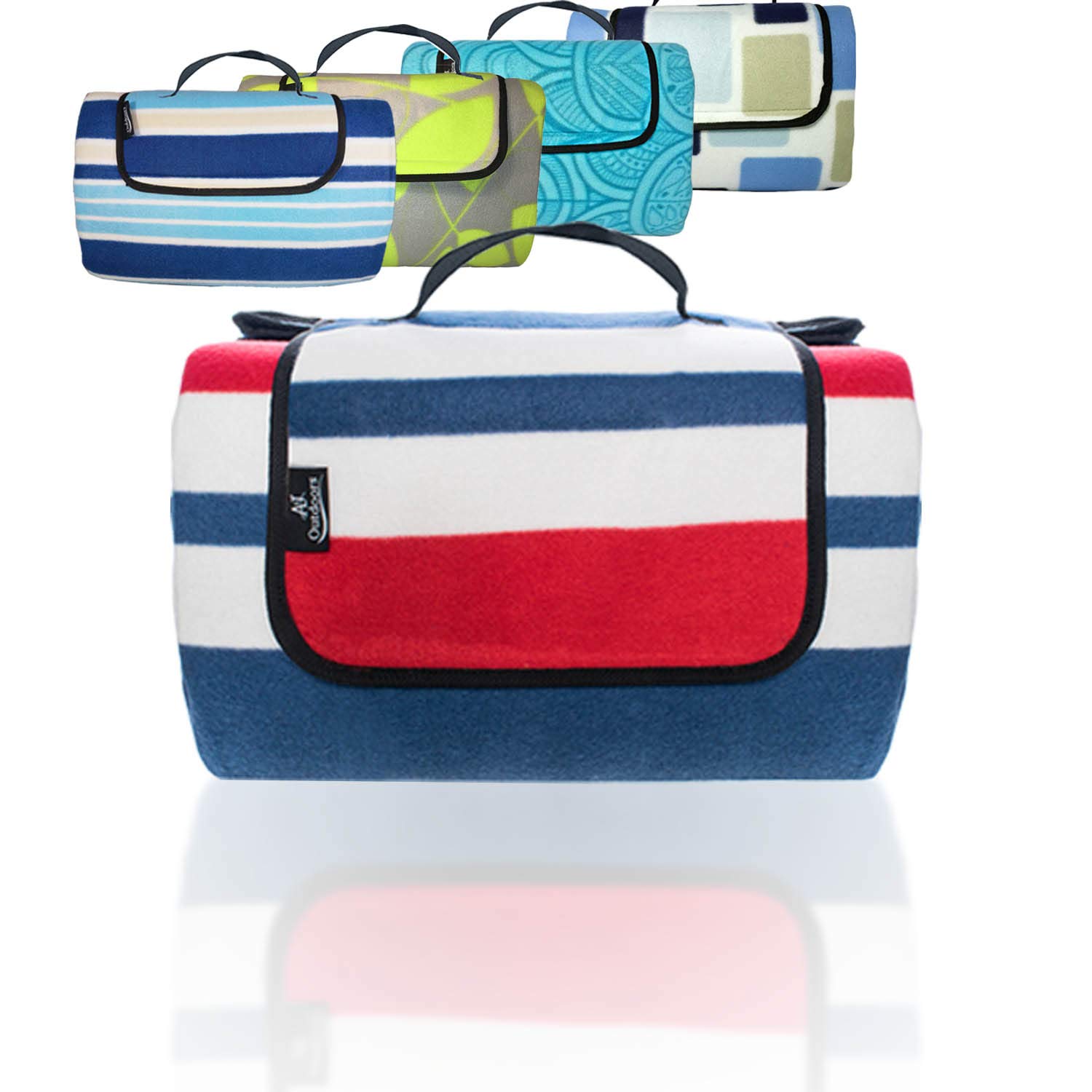 ANJ Outdoors3 Layer Most Durable Outdoor Blanket Picnic Blanket Waterproof With Cozy Polar Fleece Top 60x48 Red Stripe