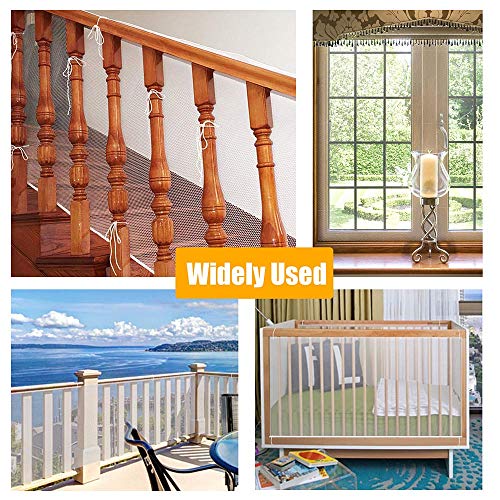 Child Proofing Banister Guard Net, Durable Baby Proofing Stairs Rail Safety Net, 10ft Lx2.5ft H Outdoor Balcony and Indoor Stair Railing Safety Mesh (White)