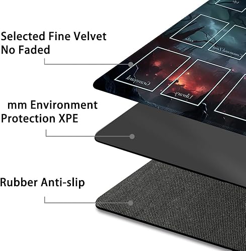 Miniatura 9 de Tapete de juego MTG cosido de alta calidad con borde y parte trasera de goma antideslizante, tapete de juego TCG para MTG y otros juegos de cartas,