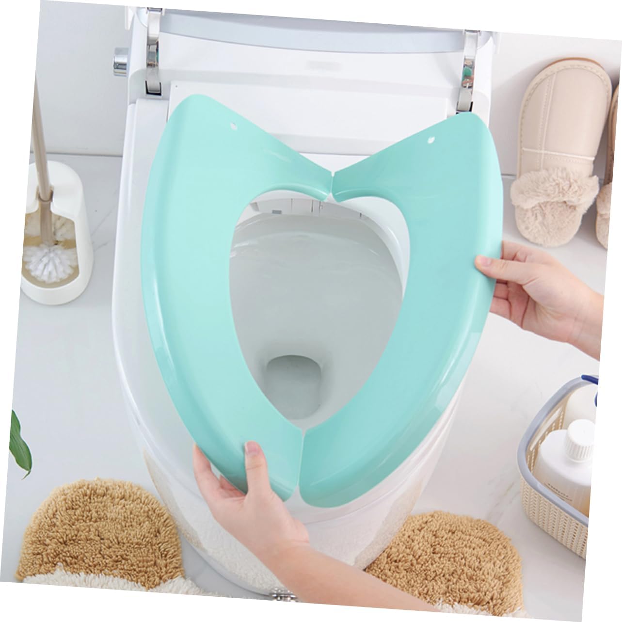NOLITOY 1pc Folding Potty Training Seat Cover Lightweight Portable Toilet Cushion for Home and Standard Toilets Made from Plastic for Boys and Girls and Adults Nordic Green