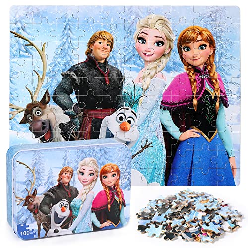 LELEMON Puzzles for Kids Ages 4-6,100 Piece Puzzles for Kids Ages 4-8 in a Metal Box,Educational Jigsaw Puzzles in a Metal Box,100 Piece Puzzle Games...