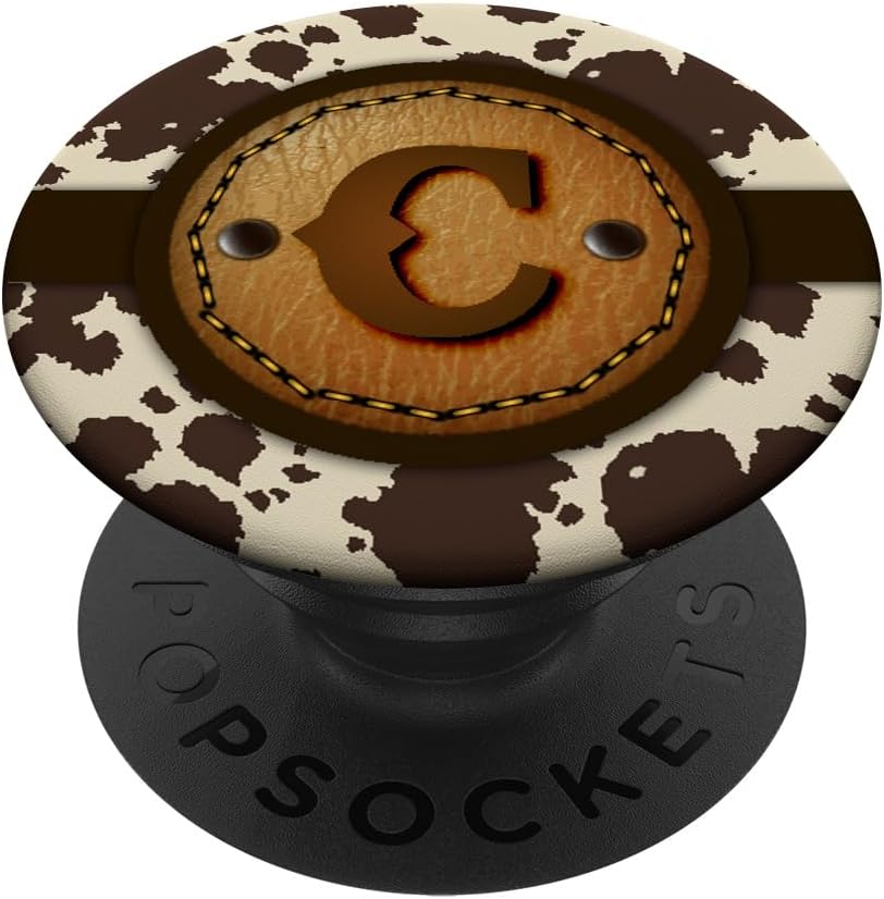Brown Cow Western Print Monogram - Initial Letter C PopSockets MagSafe PopGrip for iPhone