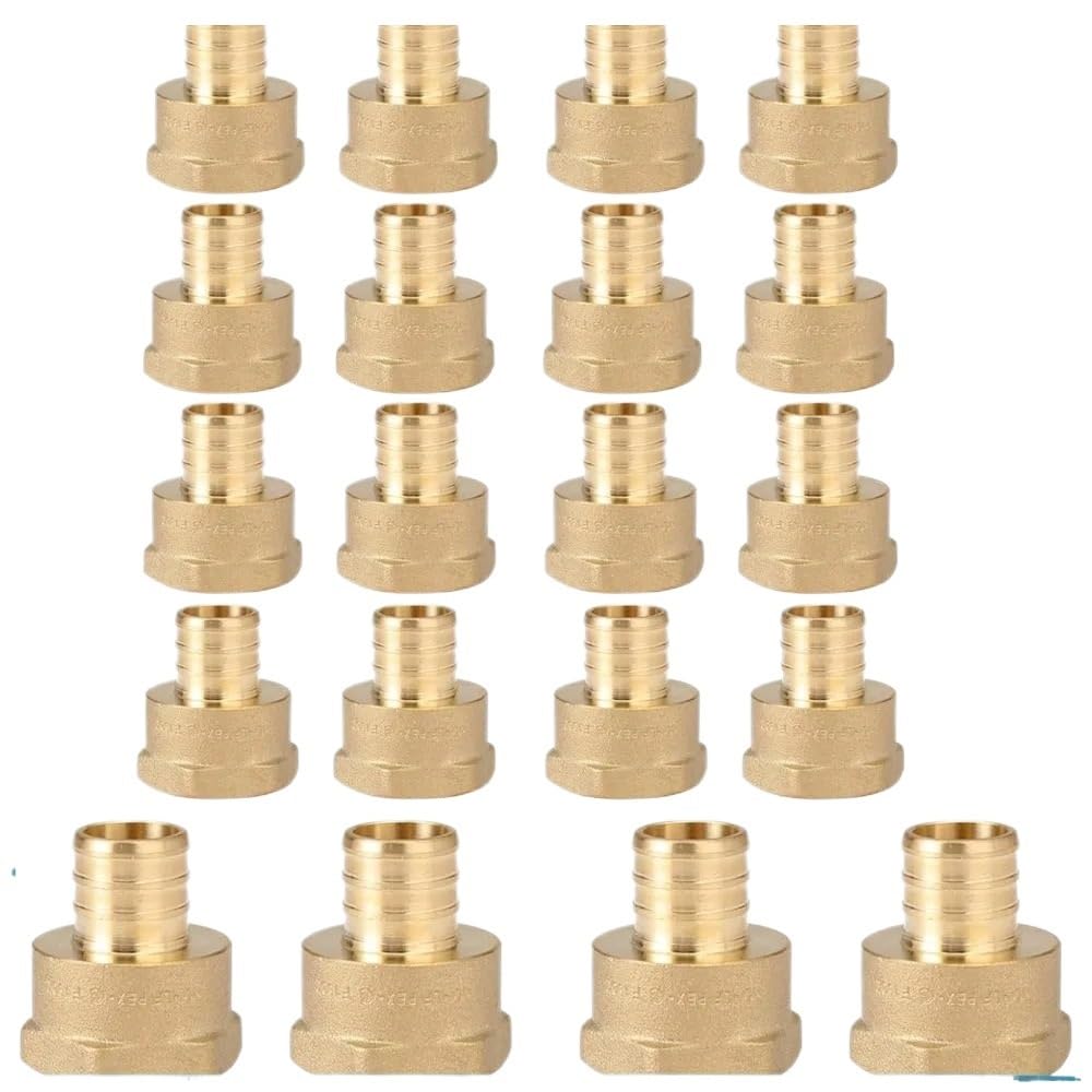 Conector de engarce PEX de latón, adaptador de tubería industrial hembra de 3/4 de pulgada a NPT, juego de 20 piezas