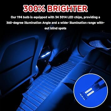 10PCS 194 LED Light Bulb, LED Lights for Car, T10 168 2825 W5W 34-SMD 3014 Chipsets Replacement Bulbs, LED Replacement Bulbs for Car Dome Map Door Trunk License Plate Lights (Blue)