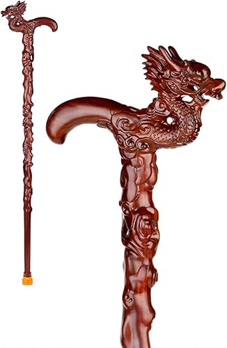 SEVEEZ Bastones para personas mayores, bastón de madera para hombres y mujeres, hecho a mano con cabeza de dragón, bastón ligero, regalo para padres