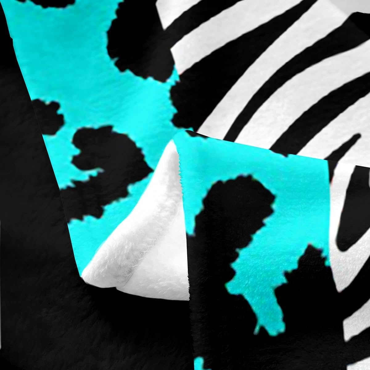 Feelyou Leopard Zebra Plush Throw Blanket, Queen 90"x90" Kids Cheetah Teal White Black Flannel Fleece Blanket for Teens Animal Print All Season,Bed Blanket Breathable Safari Geometric Room Decor