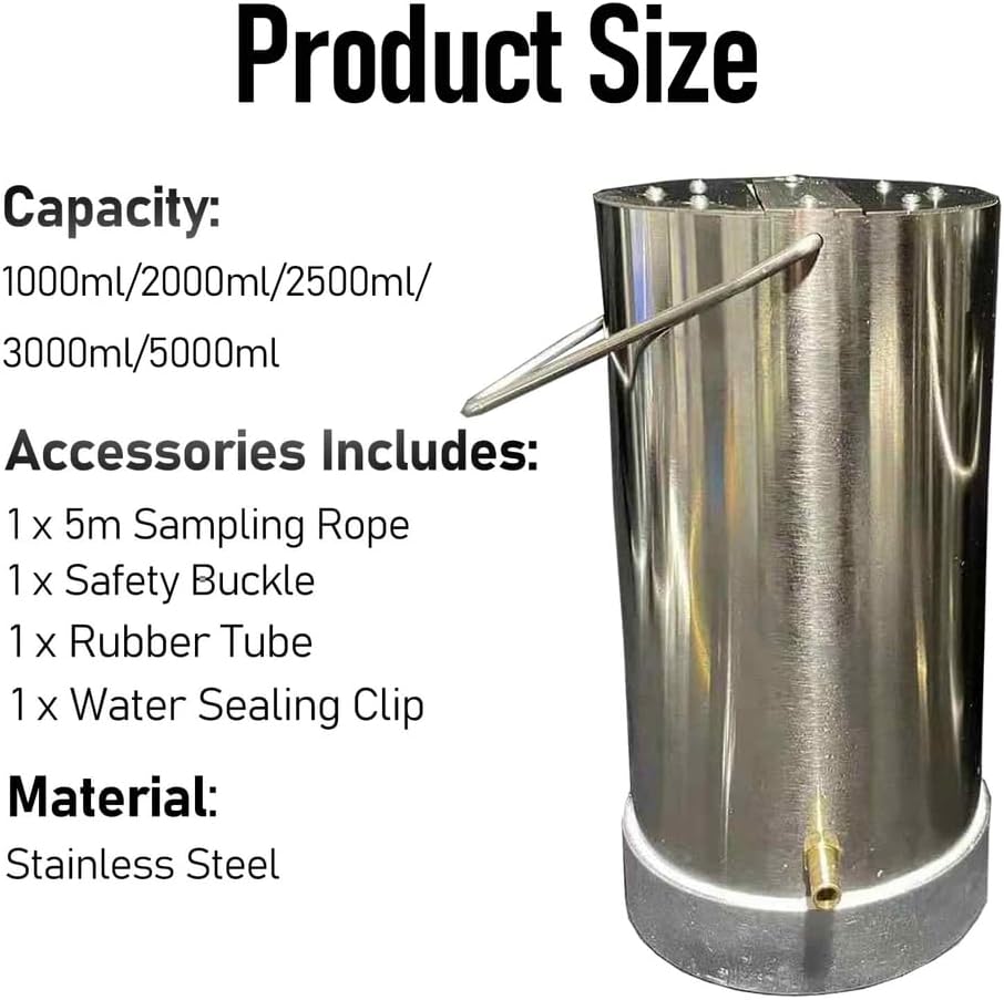 Water Sampler Dipper,Thickened 304 Stainless Steel Sampling Bucket,Lab Samplers Pendulum Beaker with Counterweight for Water Quality Sample Collection,2L