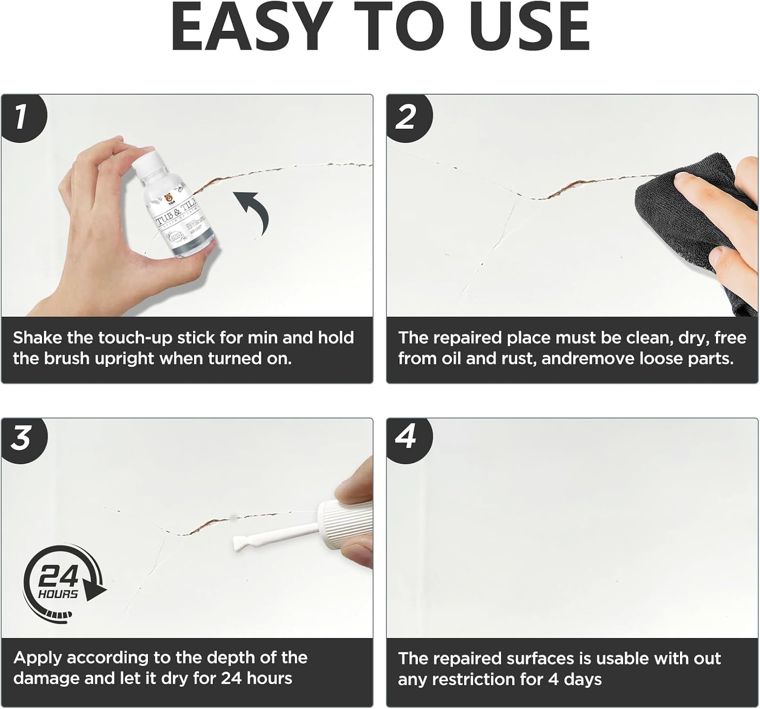 YOA Bathtub Tile Touch Up Paint, Black, 1.5 oz * 1 bottle, suitable for repairing ceramic, porcelain, and fiberglass bathtubs, tiles, and bathroom walls.