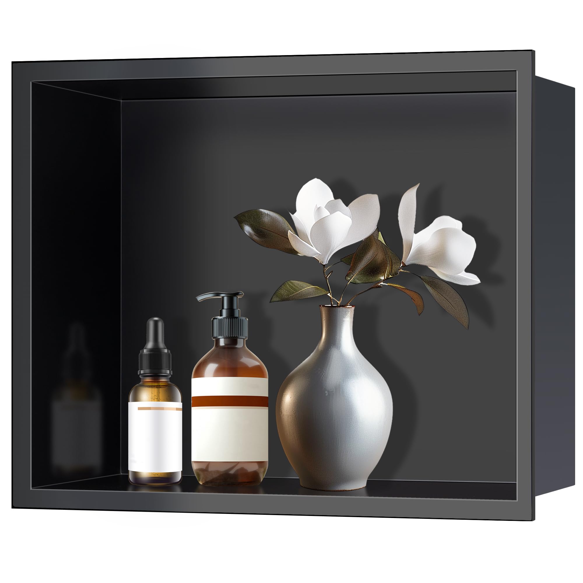 Nicchia da Parete Doccia in Acciaio Inox 33 x 48 x 10cm Nero Nicchia per Doccia da Incasso