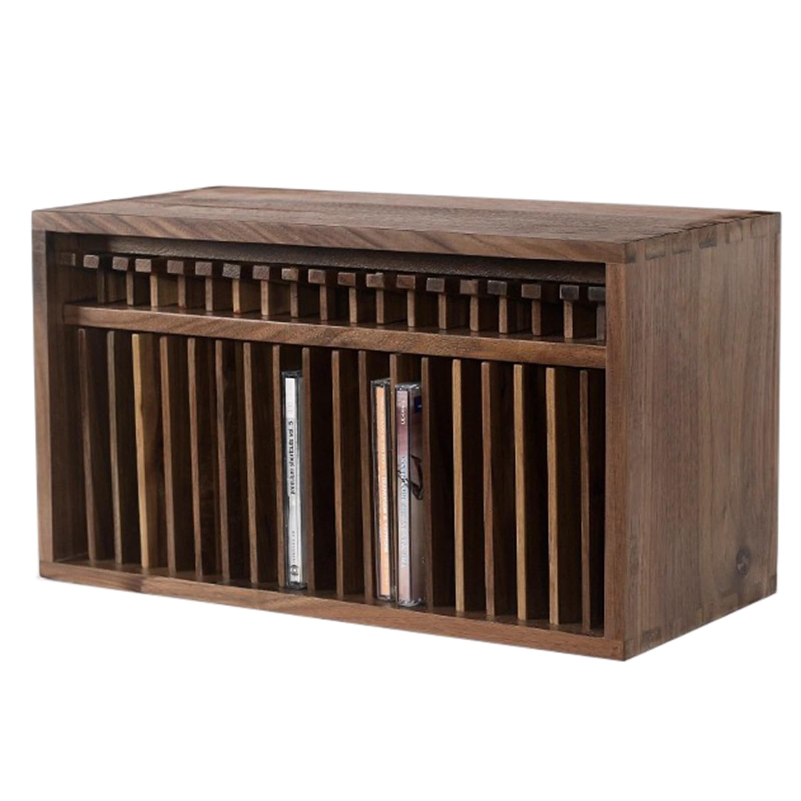 Supporto organizer per CD, DVD, può contenere 19 custodie standard per CD, posizionamento desktop, stile rustico vintage, ideale per sale home theatre