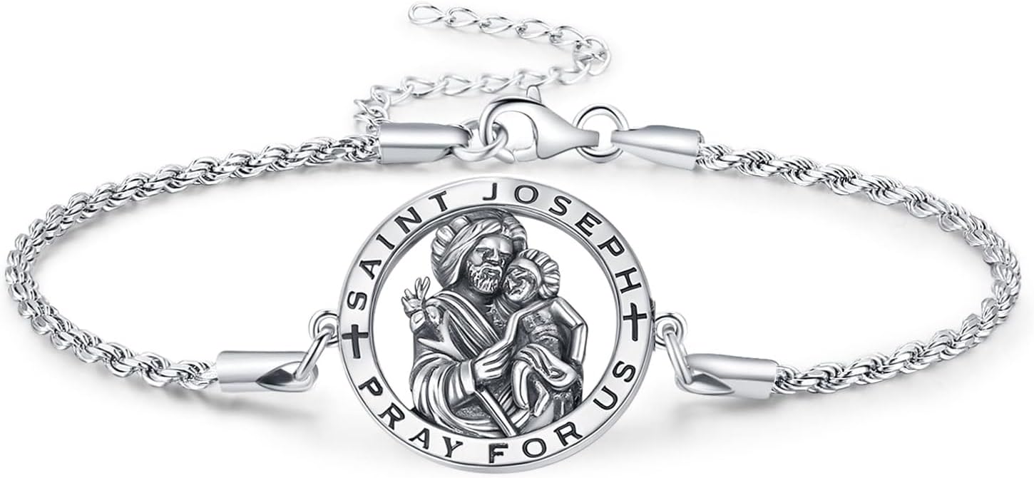 Patron Saint Bracelet For Women Men 925 Sterling Silver Christian Prayer Bracelet Catholic Inspirational Charm Religious Medal Amulet Jewelry Gifts