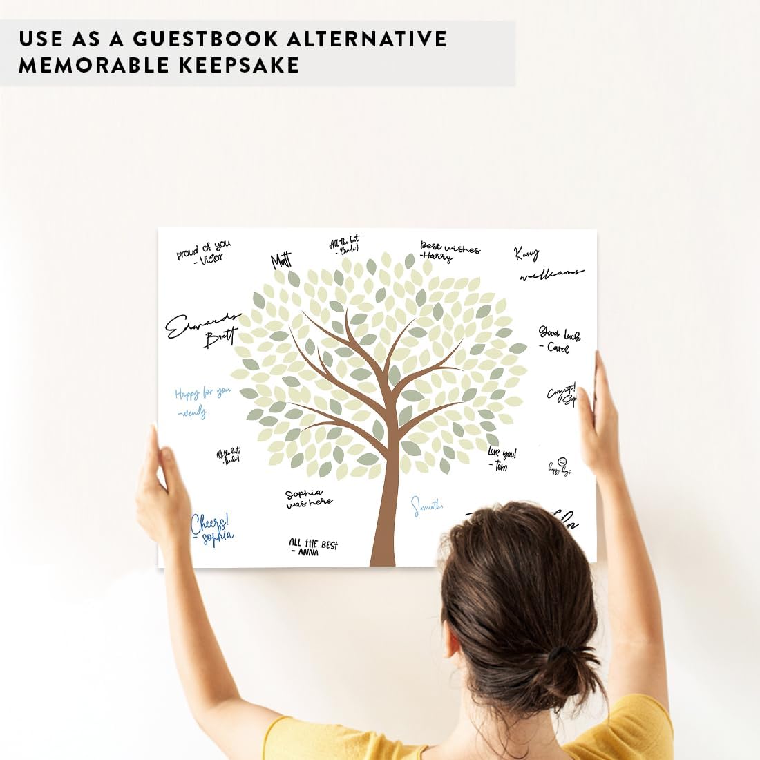 Andaz Press Custom Large Canvas Guest Book Alternative, 16 x 20 Inches, Rustic Woodland Theme with Horizontal Signature Tree