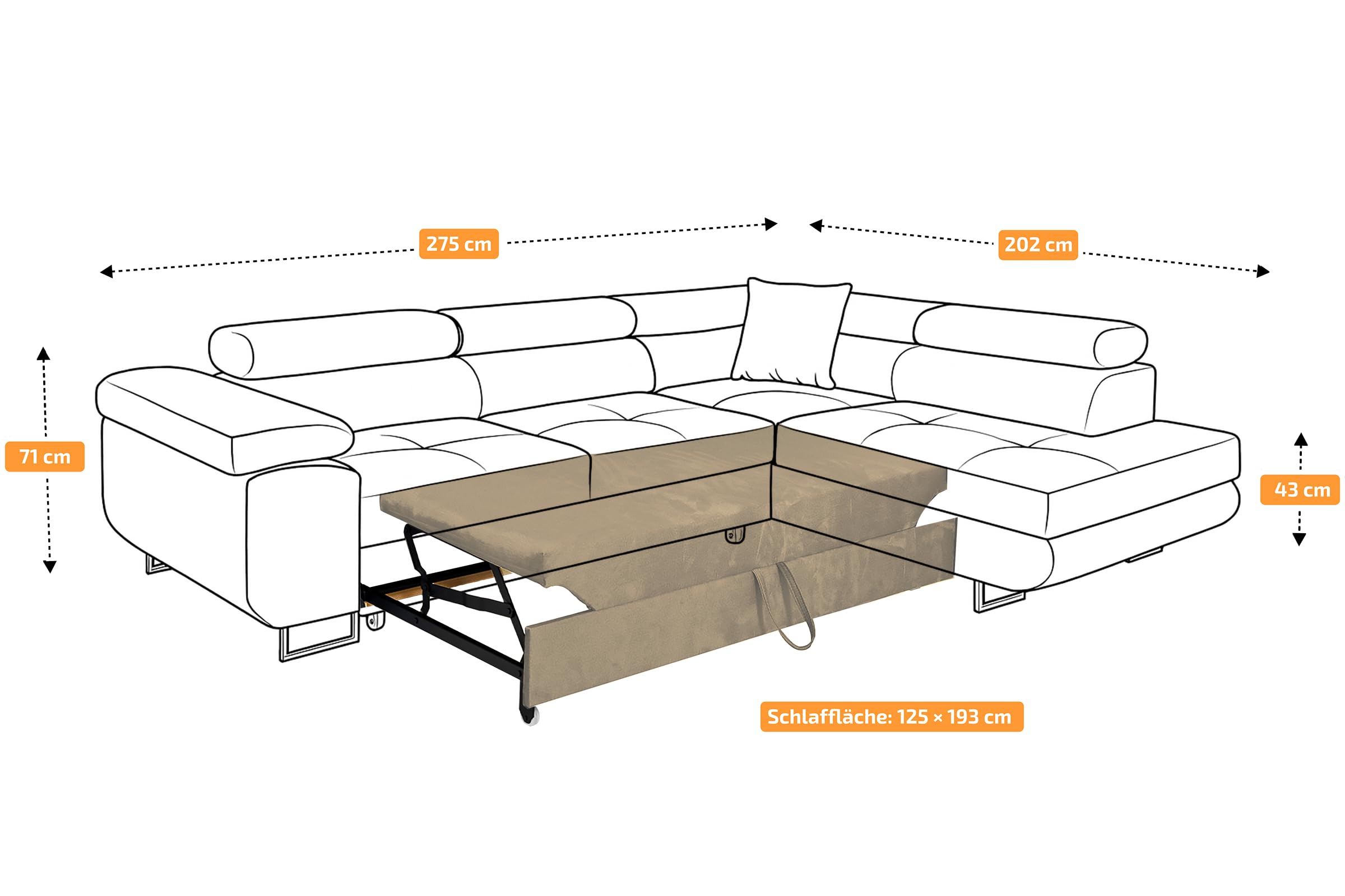 COMFORTINO FURNITURE Hoekbank met slaapfunctie Big PASTI U-vorm, Bank met Bettkasten, 3-zits hoekbank, slaapbank voor de woonkamer, Grote bank met slaapfunctie (Grijs