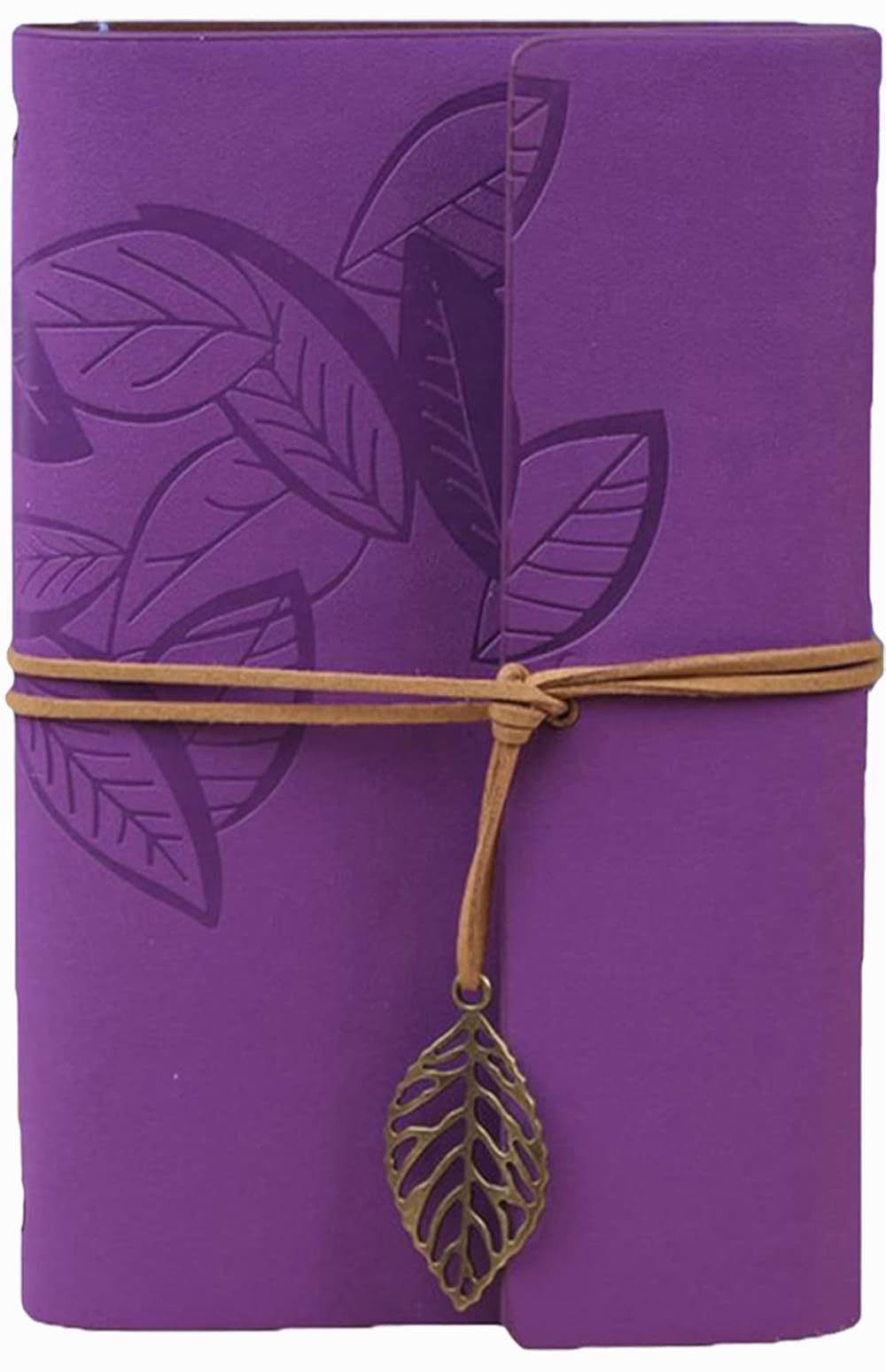 HARDCOVER JOURNAL Writing Notebook - Antique Handmade HARDCOVER Bound Daily Notepad, Vintage Leaf Series, (Leaves, Purple)