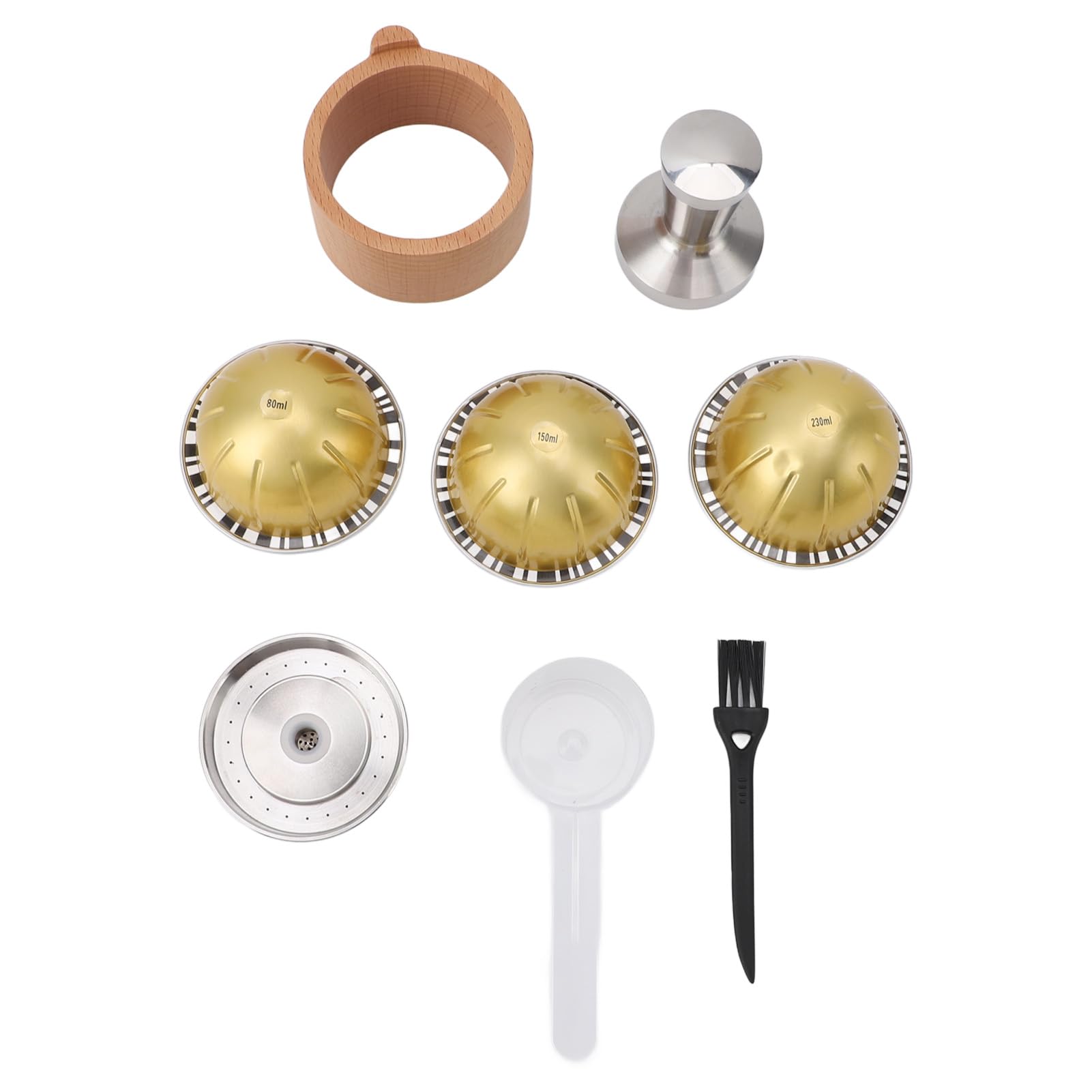 Juego de Tazas Cápsulas de Café Reutilizables para VERTUOLIN con Soporte de Madera y Tamper 80ml 150ml 230ml