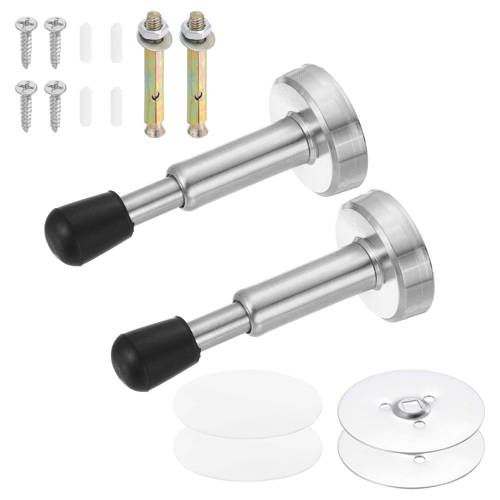 sourcing map 2PCS 4" Door Stoppers, Adjustable Door Stops Bumper, Stainless Steel Wall Protector for Bottom, Top of Door, Home, Office, Silver