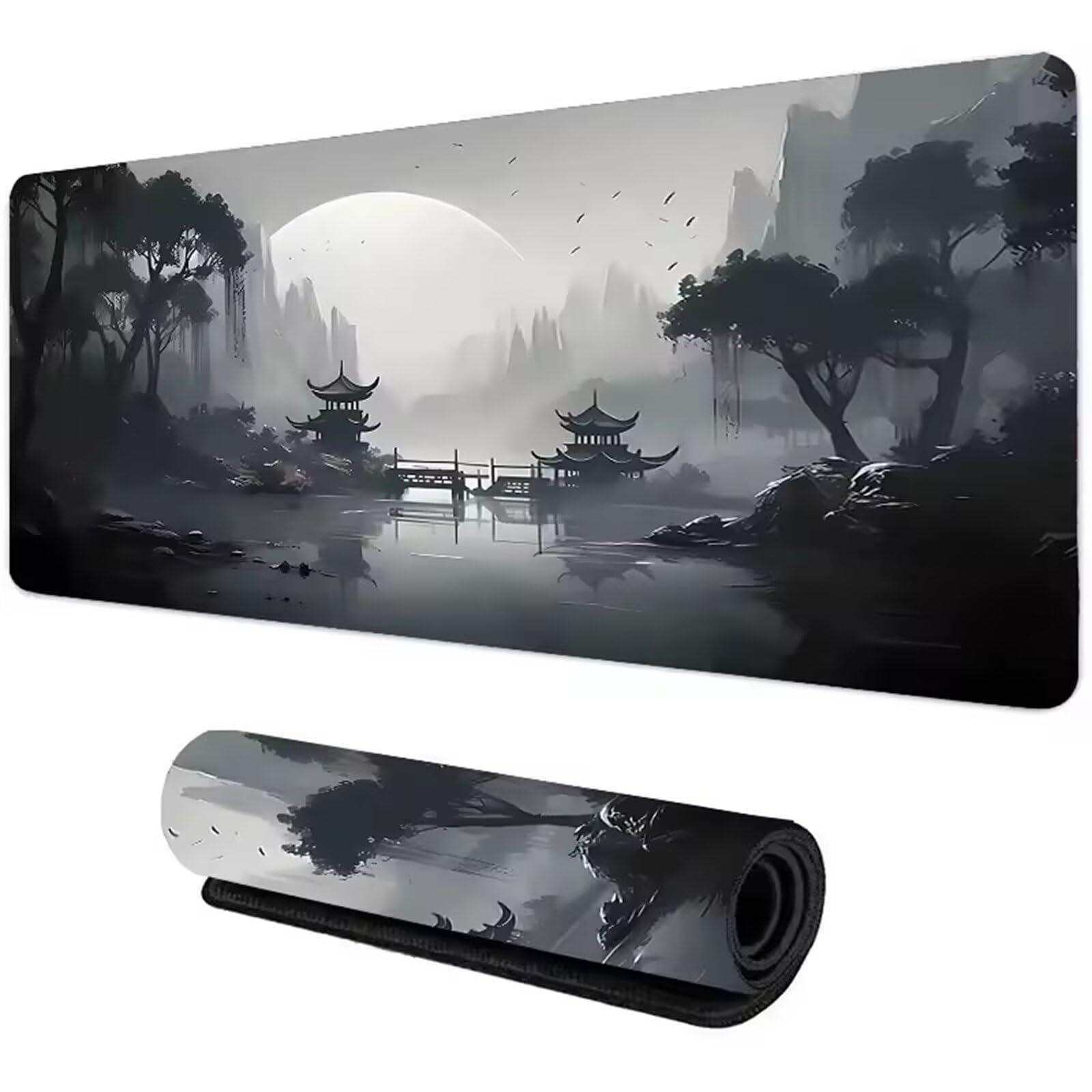 Alfombrilla Ratón Gaming XXL,1500x800x3mm Mouse Pad Gaming,Tapete Escritorio Grande con Bordes Cosidos y Base de Goma Antideslizante Mousepad para Jugadores,PC,Oficina,Hogar(Arte en Tinta)