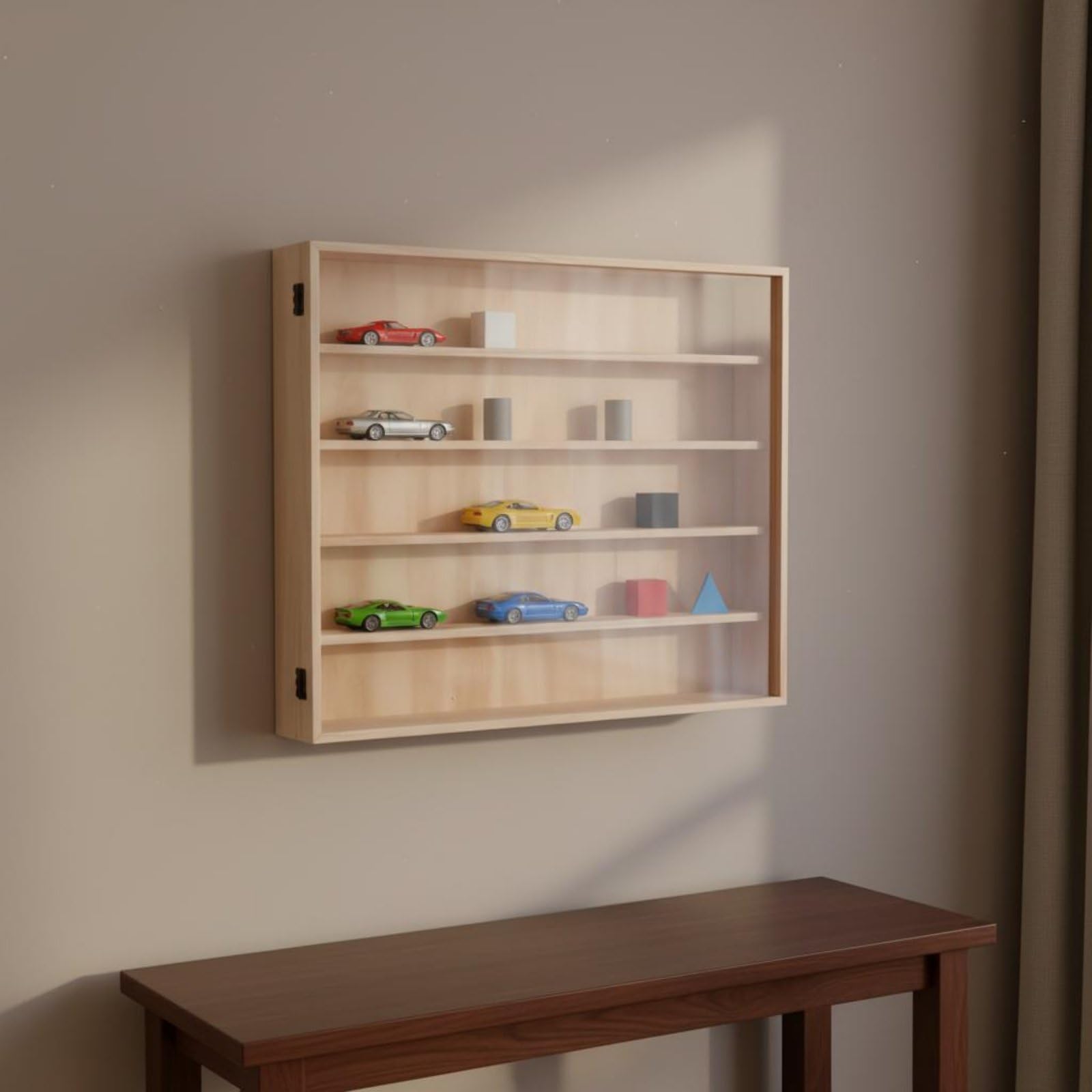 Modellauto-Vitrine Massivholz Holzmodellauto-Vitrine Mehrfächer Spielzeug-Organizer für Sammelzimmer, Wohnzimmer