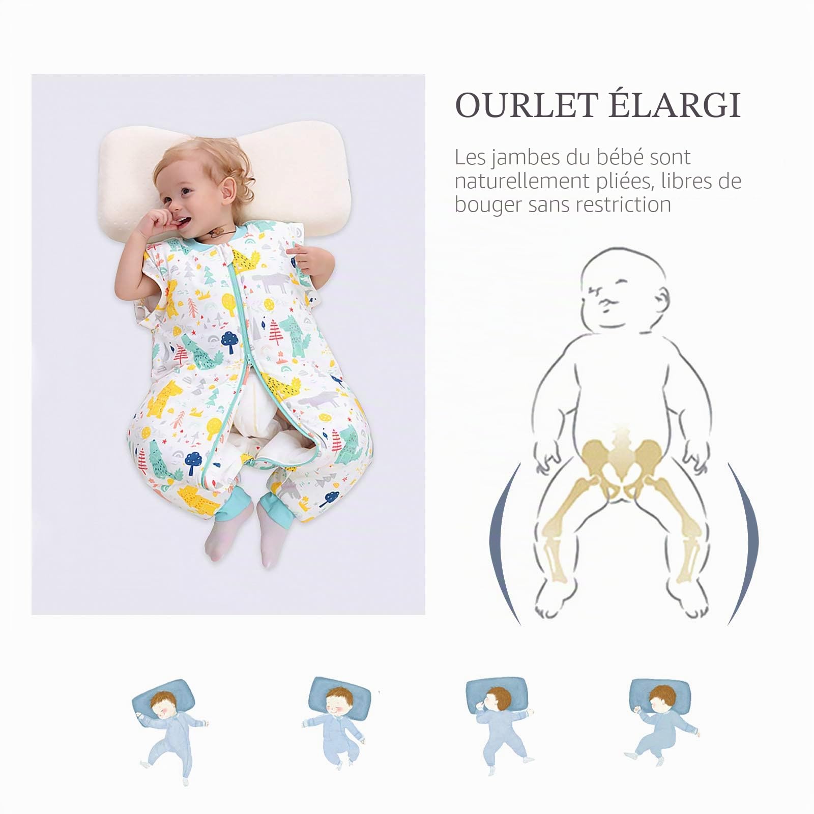 SONARIN Gigoteuse pour bébé-2.5 Tog,Mince,Manches Amovibles, En coton bio Très Douce et Chaud,Turbulette Hiver pour bébé,Différentes Tailles de 6 mois à 6 ans, Lapin Blanc(2.5tog),S (6-24 mois)
