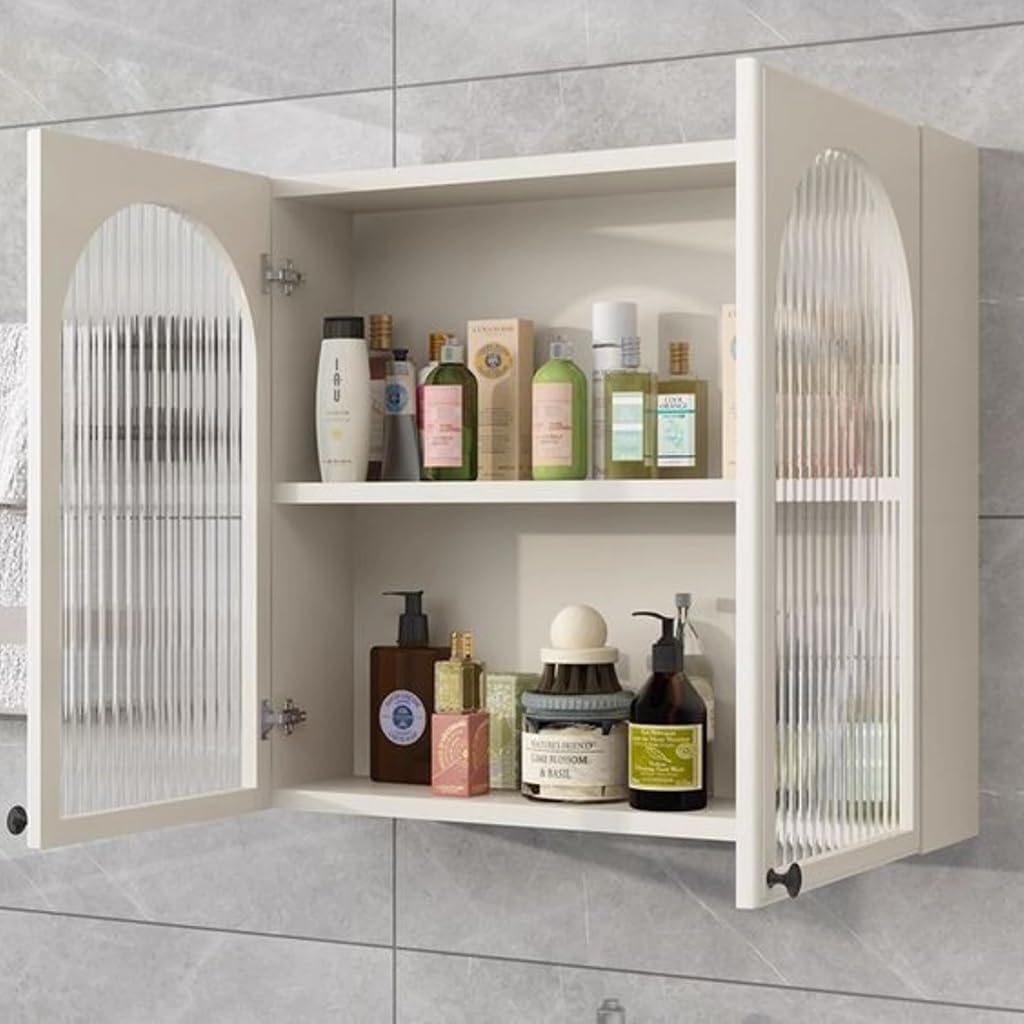 Bathroom cabinets Closed Bathroom Cabinet, Double Door Waterproof Makeup Organizer, Wall Mounted Storage Unit for Bath Room or Restroom, Easy to Clean(White,70 * 15 *