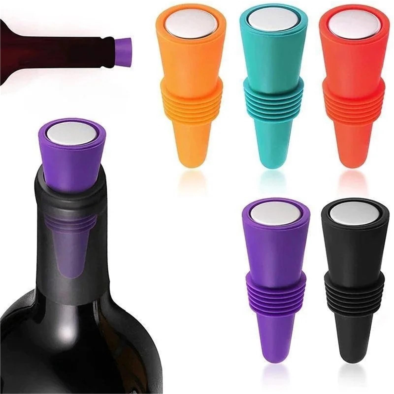 Bouchons de Bouteille vin avec poignée, Bouchons réutilisables for la Conservation du et Champagne, 10 pièces pour Les Fêtes Et Les Réunions(Blue)
