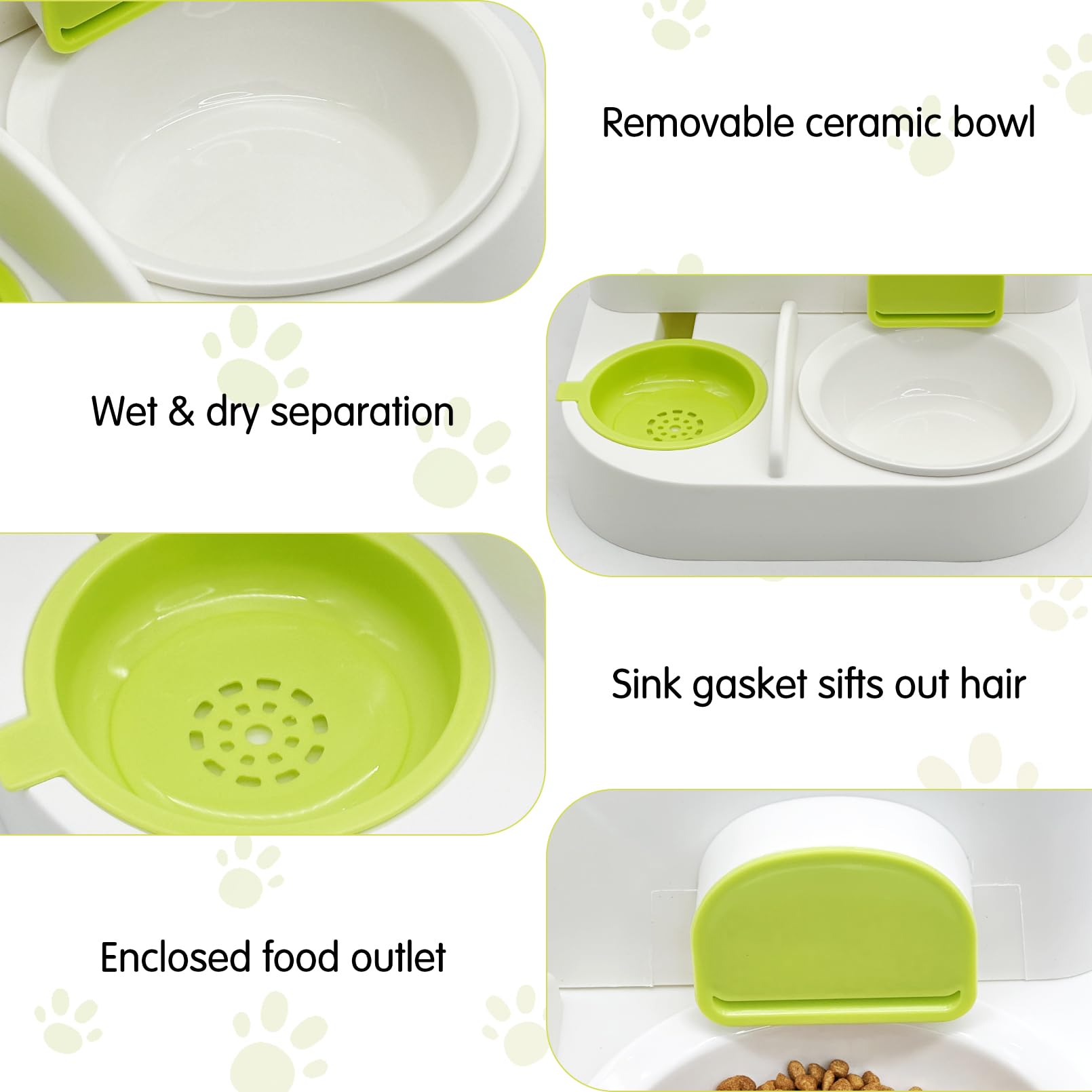 Fhiny Gravity Cat Feeder and Water Dispenser, 2 in 1 Automatic Pet Waterer Detachable Stainless Steel Food Bowls Set Pet Food Storage for Small Dog Puppy Cat Kitten Pet Easy Clean (Grey)