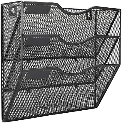 EasyPAG Office File Organizer 3 Pocket Vertical Wall Hanging File Folders Holder Mail Paper Holder Rack ,Black