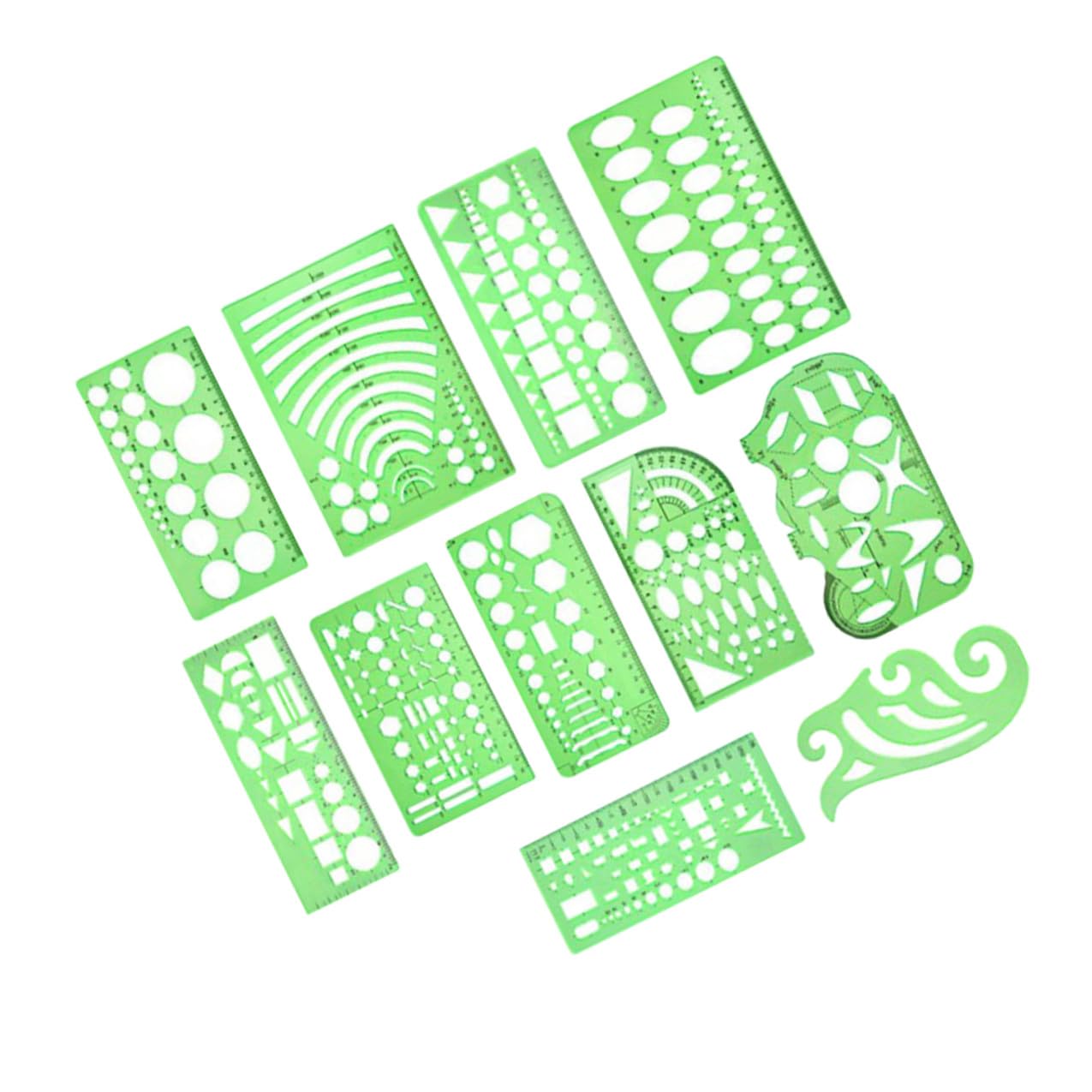 STOBAZA Set Righello Pratico di Stencil da Disegno Geometrico in Plastica 11 Pezzi per Festa Scuola Decor e Attività DIY per Studenti e Adulti