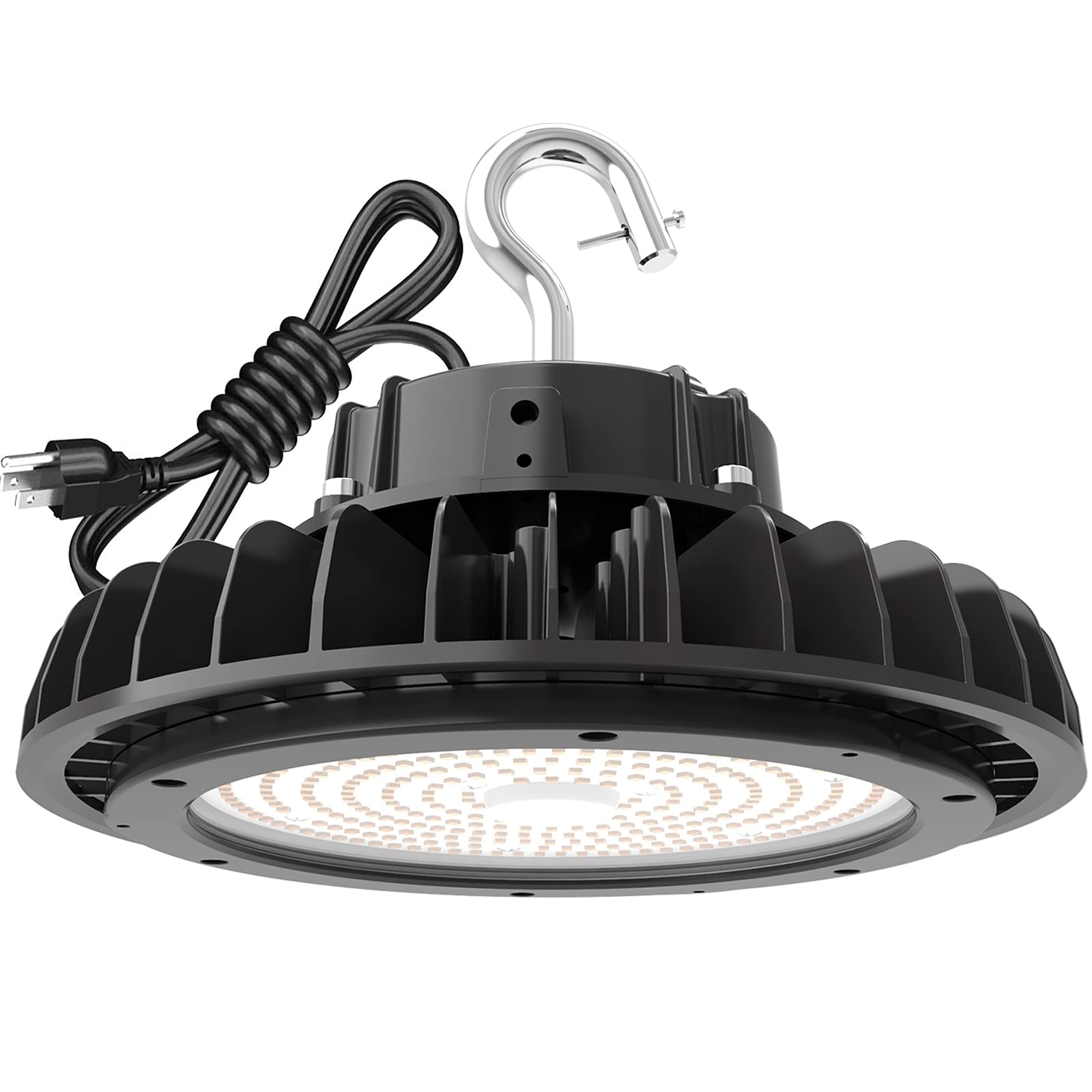 LED High Bay Light 200W 30,000LM (150LM/W) ,5000k Daylight,1-10V Dimmable, 6.56’ Cable with 110V Plug, Hanging Hook,U-Shaped Bracket,Safe Rope, UL Listed Adiding High Bay LED Light
