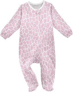 Giraffe Pink Pattern Baby Sleep Play Pjs Footie Cotton One-piece Zip Front Romper Jumpsuit Pajamas 3-24M