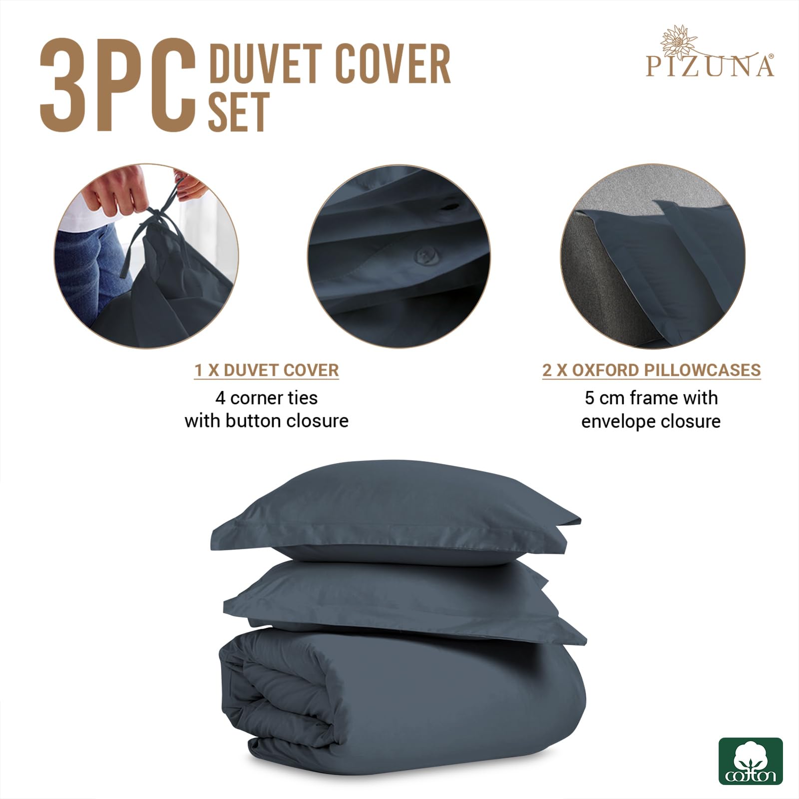 Pizuna Luxurios Cotton Super King Duvet Cover Set Dark Blue - Image 3