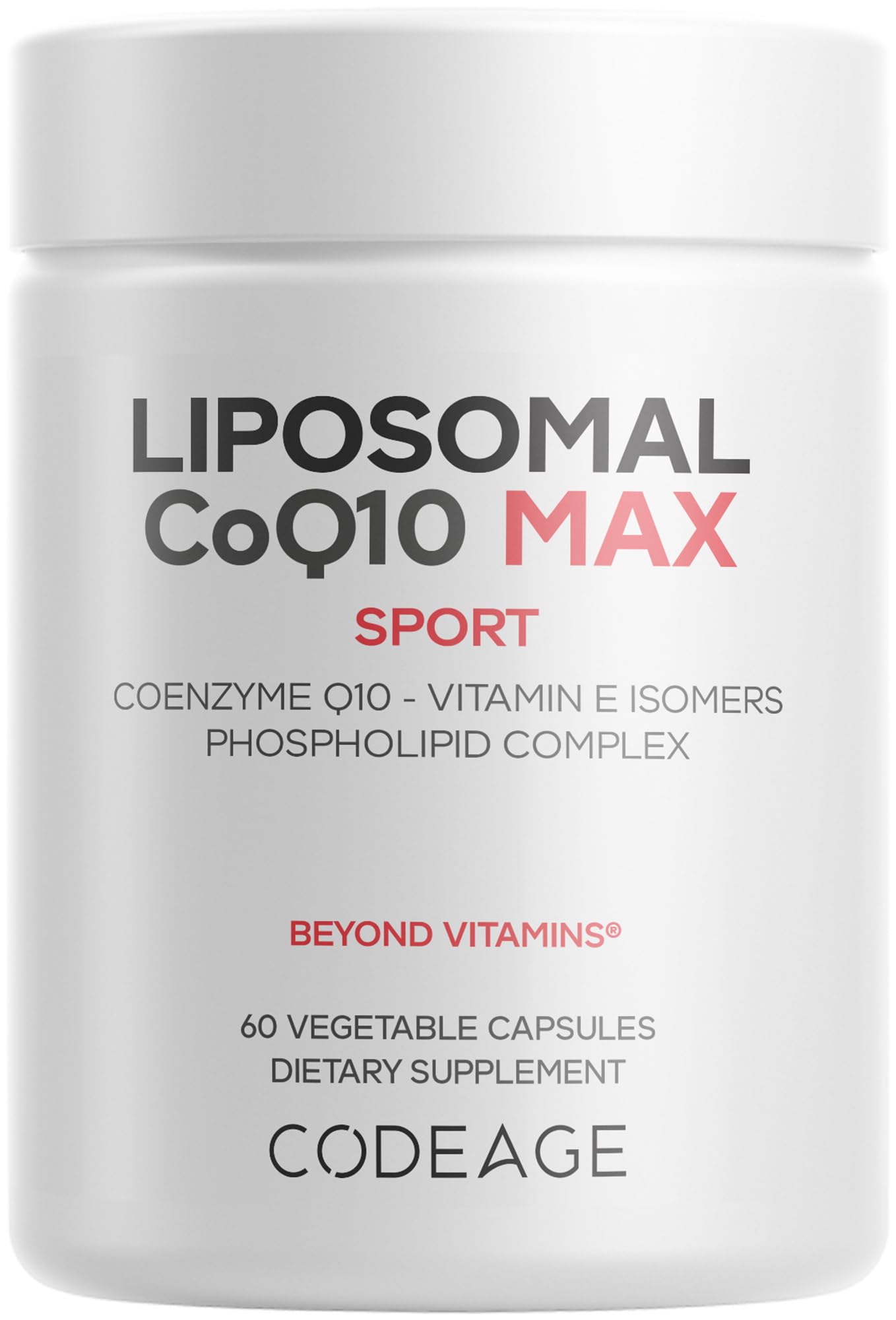 Codeage Liposomal CoQ10 Max, 250mg, Vitamin E Tocopherols, 60 Capsules