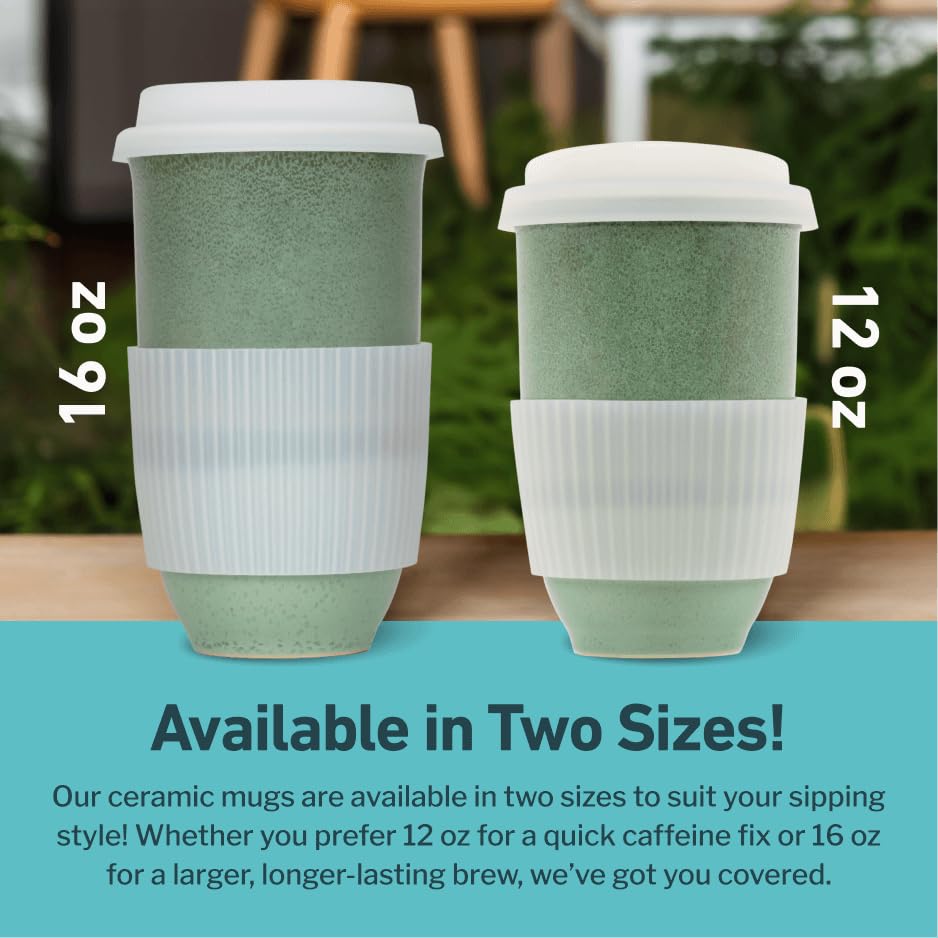 Image of NOVA CERAMICS Coffee Travel Mug - Reusable Coffee - Microwave & Dishwasher Safe Coffee Green Tumbler - Gifts For Women Men Him Her - 16oz - Emerald