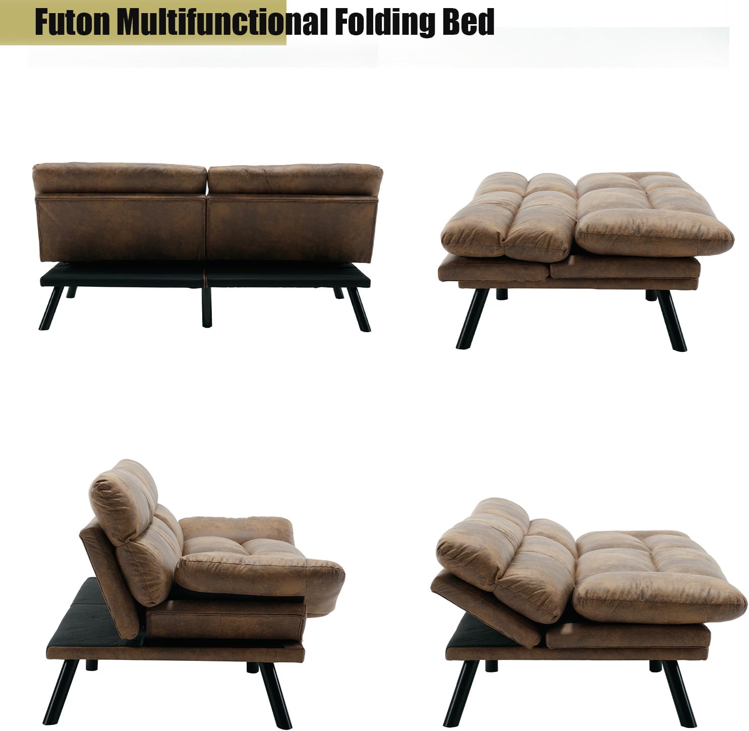 70" Modern Microsuede Convertible Folding Futon Couch Sofa Bed Adjustable Pillow Top Arm Memory Foam Couch Double Loveseat Sofa for Compact Living Space,Dorm,Game Studio,Apartment,Bedroom (Coffee)