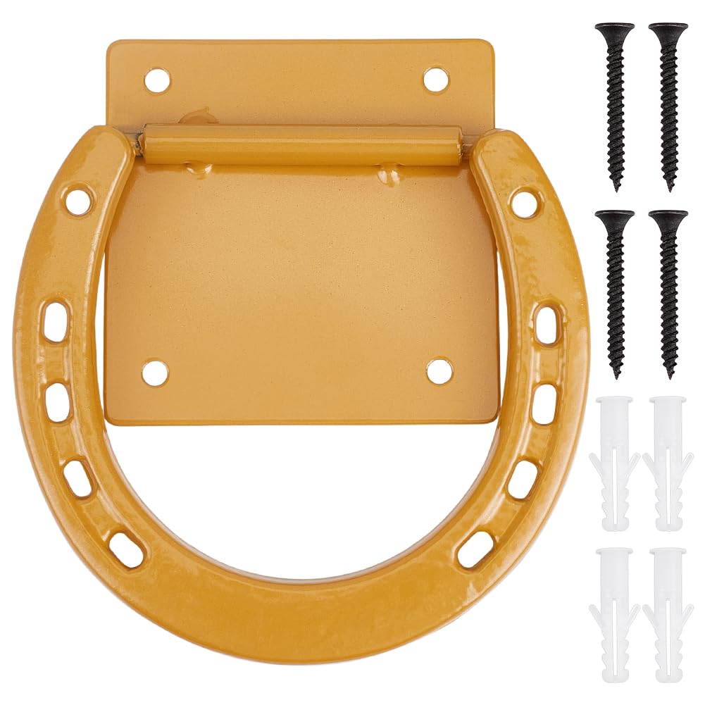 BENECREAT - 2 anillos de corbata de caballo, anillo de fijación resistente en forma de cruz de hierro para caballos, entrenamiento en forma de herradura, para carruajes y pastos al aire libre