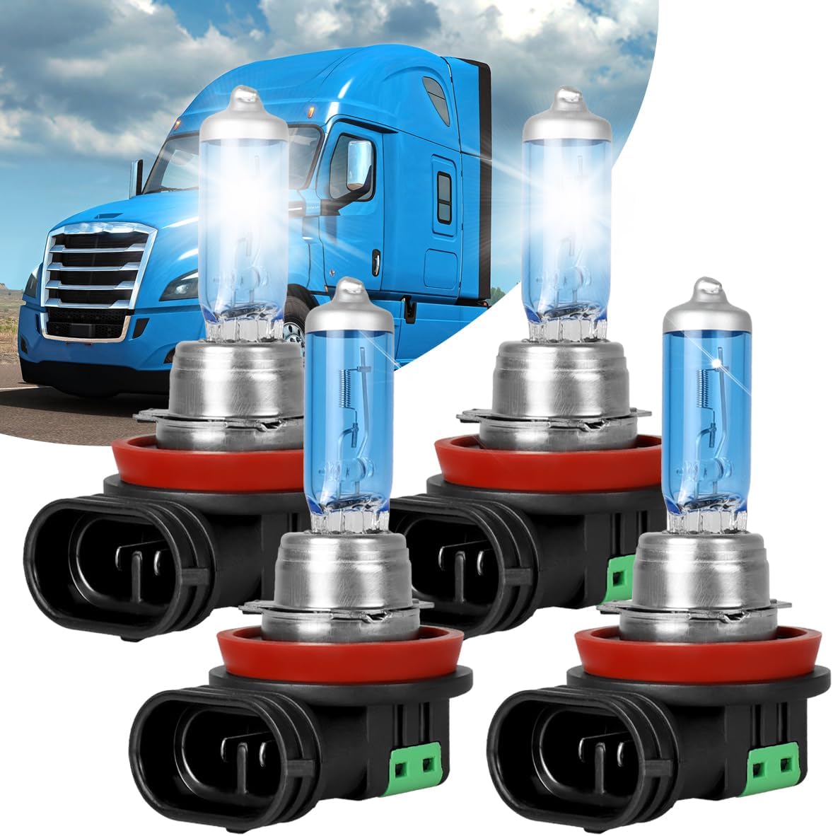 Upgraded Headlight Bulbs For Freightliner Cascadia 2008 2009 2010 2011 2012 2013 2014 2015 2016 2017, H11 H11 High Low Beam Lights Bulbs,5100K White,400% Brightness,4-Pack