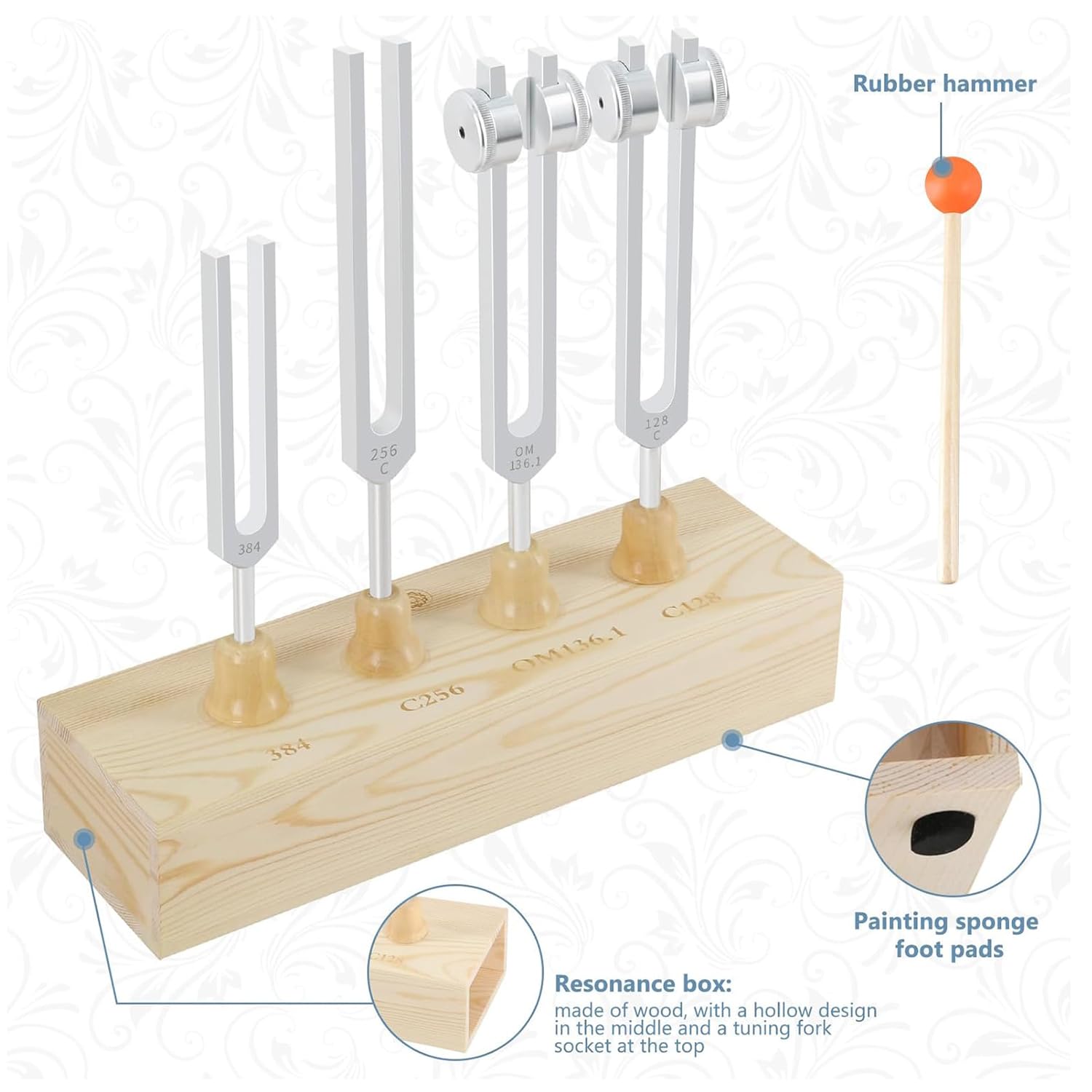 NEWFUN Stimmgabel,Stimmgabel Neurologie,4er Set (128 Hz, 136.1 Hz, 256 Hz,384 Hz), für Klangtherapie Gewichtete Stimmgabel Geeignet für Meditation, Anti-Kompression