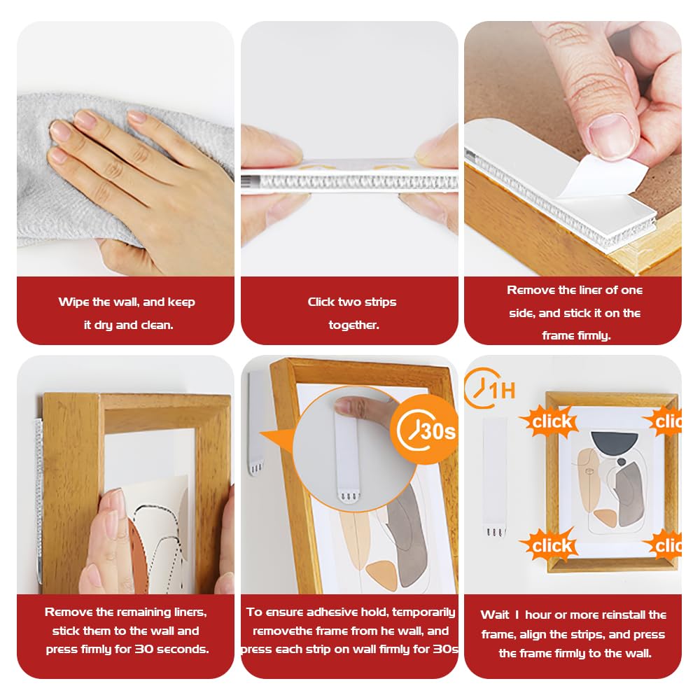 48 Paia Appendi Quadri Senza Chiodi, Strisce Appendi Quadri AdesivI, Attacca Quadri Muro Senza Chiodi, Strisce Adesive per Quadri, Cornici, Poster, Decorazioni Natalizie-92x19 mm