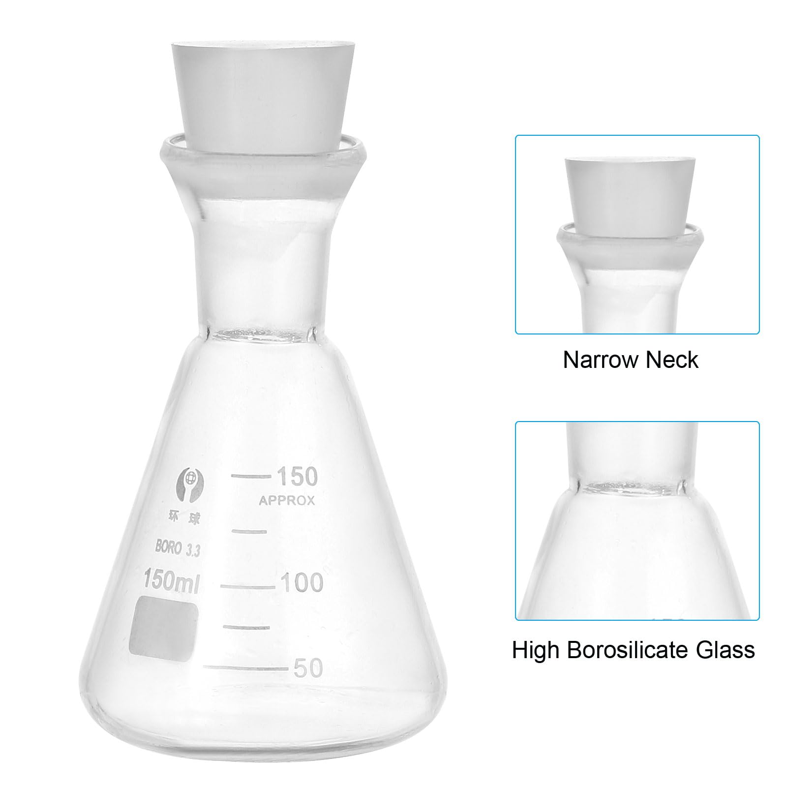 Produktbild von PATIKIL Erlenmeyerkolben 250 Ml – Schmalhals, Borosilikatglas, Mit Schraubverschluss & Skala