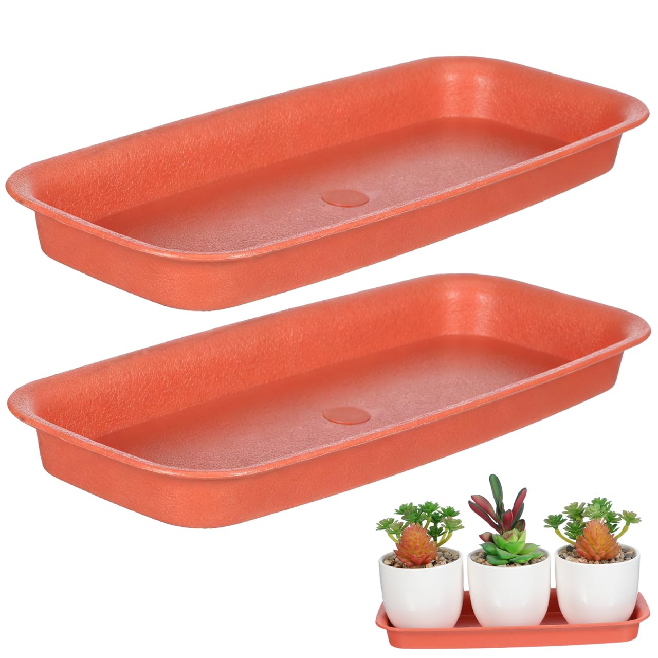 GLEAVI 2 Pcs Rectangular Planter Trays: Terracotta Window Box Saucers for Conservatory - Balcony Seedling Base Conservatory Decor (24x11x2cm)