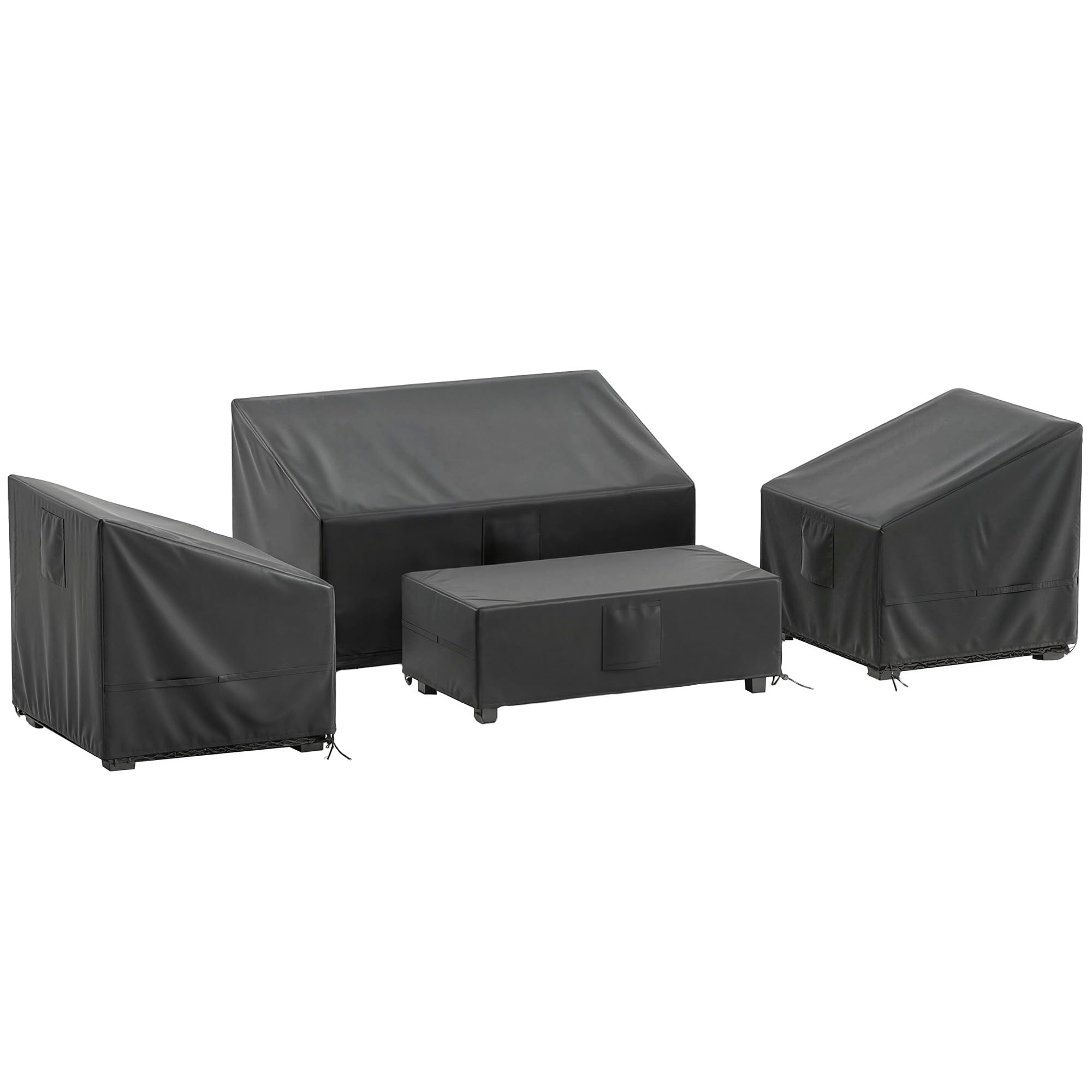Outsunny Ensemble de 4 Housses Salon de Jardin Imperméables 420D Tissu Oxford, Bâche de Potection Extérieure avec 6 Évents et Sac de Rangement, pour Table et Canapé, Noir