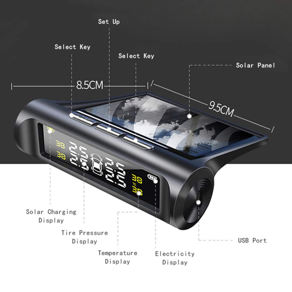 de Monitoreo de Presión de Llantas, Tpms Monitor C240 ​​ de Monitoreo de Presión de Llantas con Sensor Tpms Externo para Automóvil con Energía Solar para de Monitoreo de