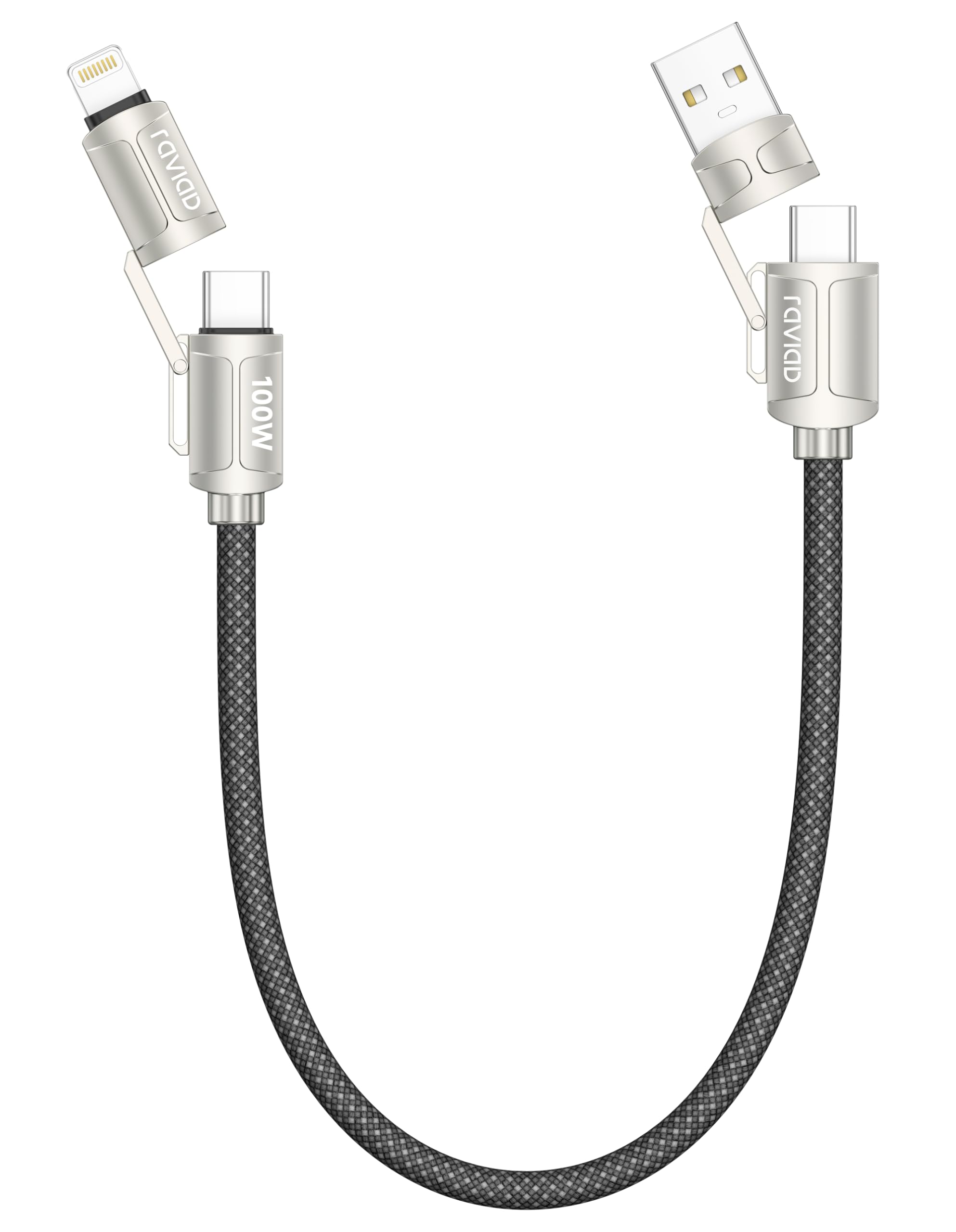 RAVIAD Multi USB Kabel, Universal Ladekabel [0.5M] Nylon Schnell 4 in 1 Mehrfach Ladekabel 100W PD mit USB C/USB A auf Lightning, USBC/USBA auf USBC für iPhone 17 16 15, Android Galaxy S25