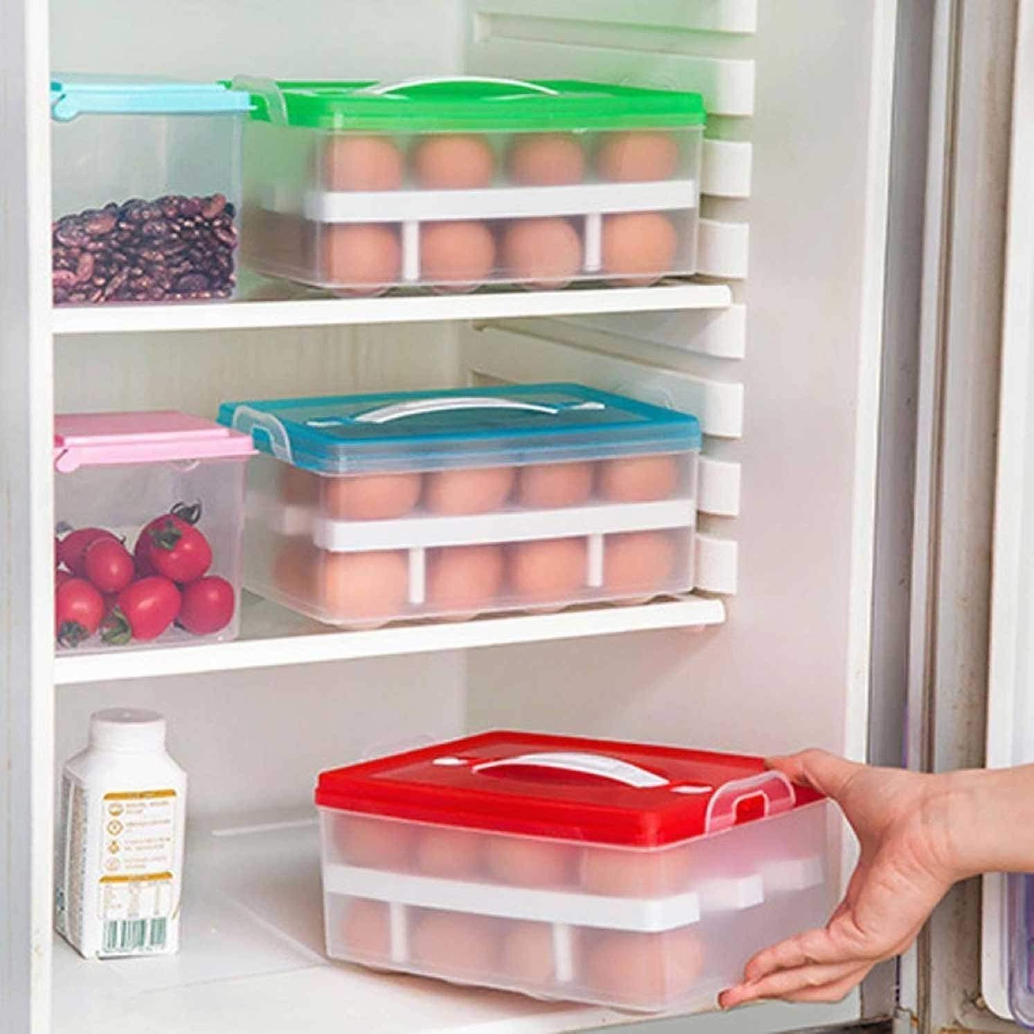 TOPHAVEN Plastic Double Layer Refrigerator 24 Eggs Storage Box Airtight Basket (Multi Color) (Pack of-02) 3