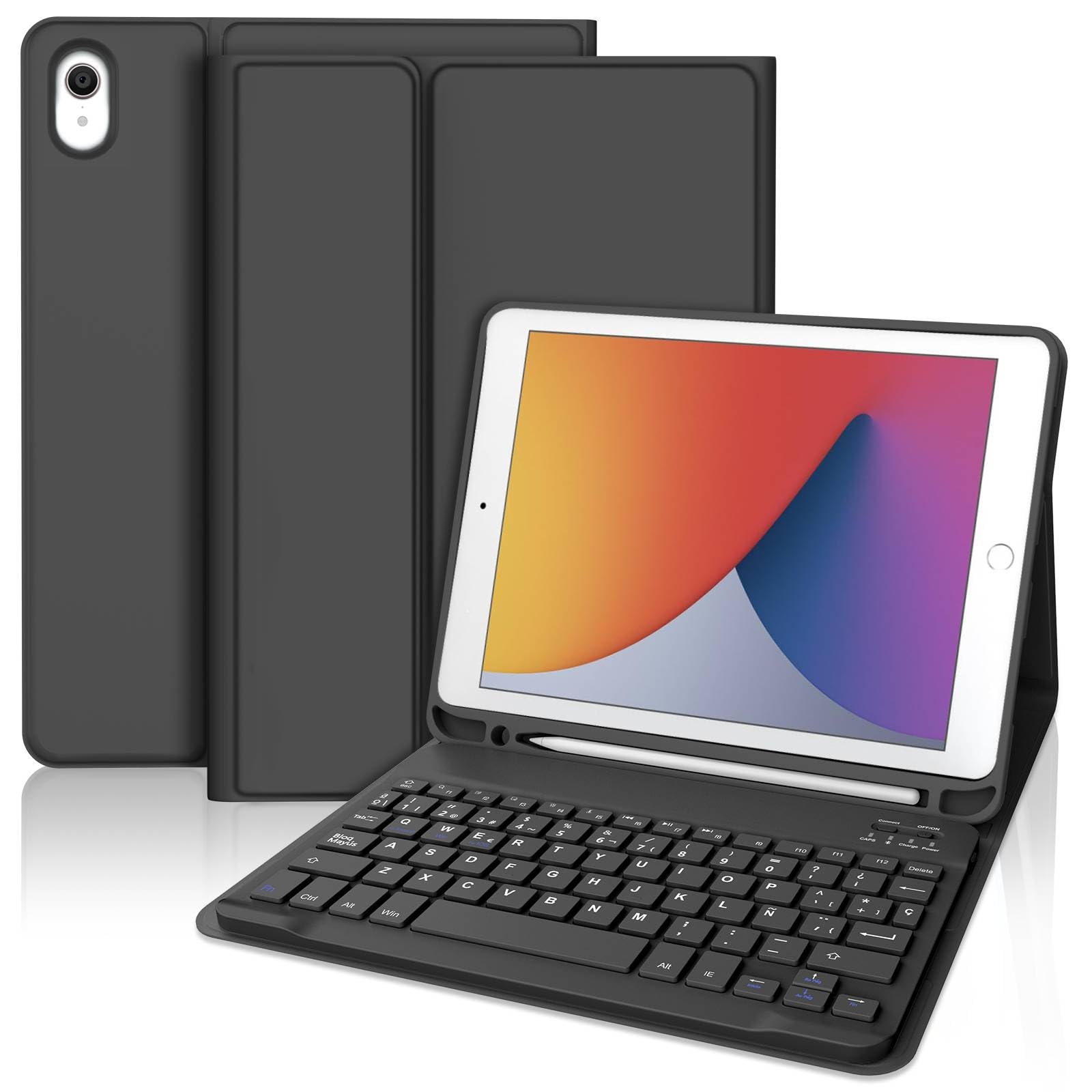 WINCHKING Funda con Teclado para iPad 9/8/7 Generacion 10.2 Pulgadas, Desmontable Funda Teclado para iPad Pro 10.5" 2017/ Air 3 2019, Inalámbrico Bluetooth Magnético Keyboard, QWERTY Español Ñ, Negro