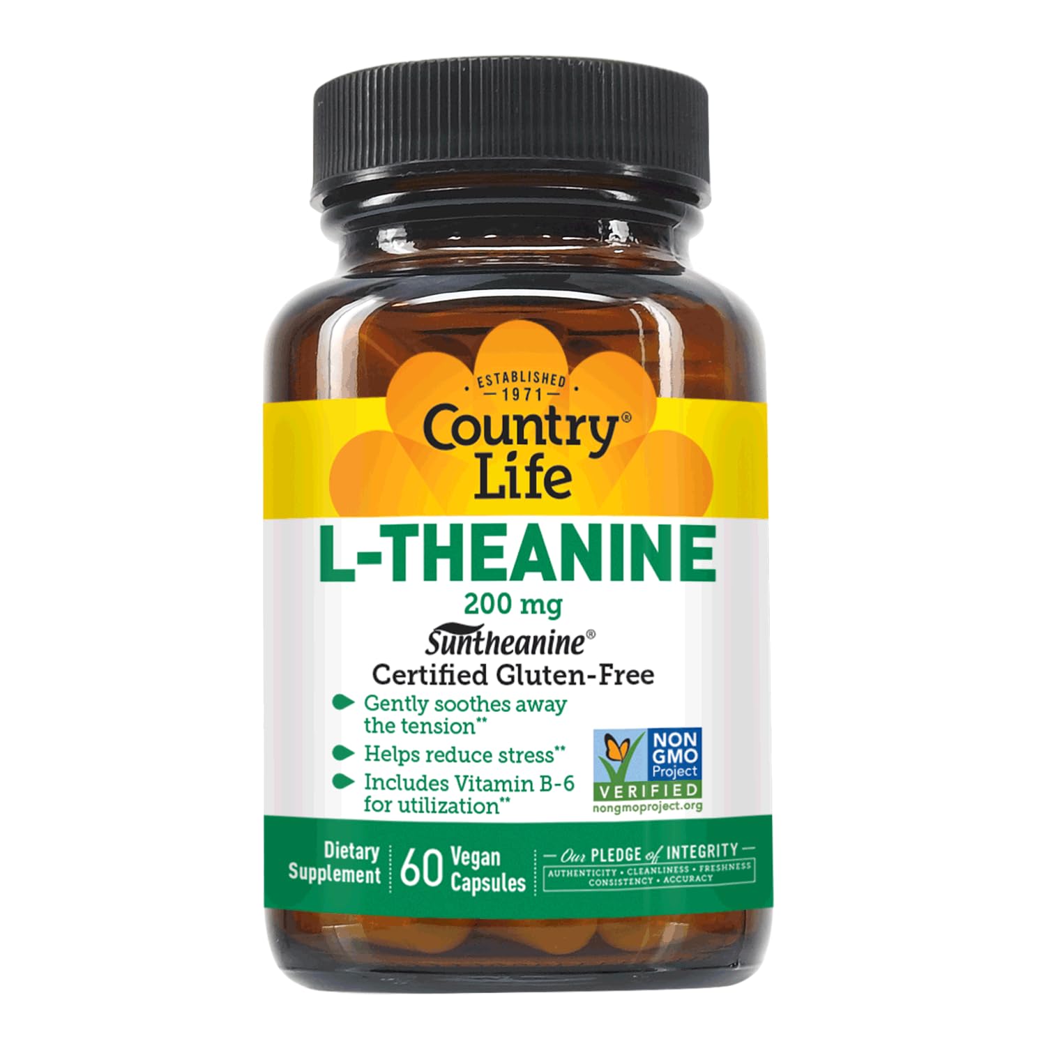 Country Life L-Theanine 200 mg with Vitamin B6, 60 Capsules