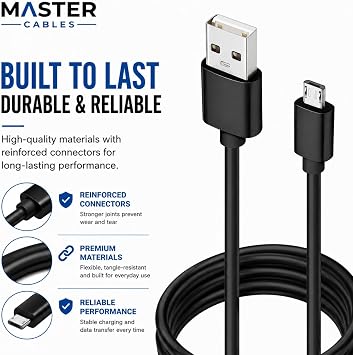 Master Cables Replacement USB Cable Compatible with Garmin 010-11478-01, Micro USB Data & Charging Cable, 6ft/1.8M, Sync, Map & Firmware Updates, Compatible with Garmin Sat Nav, GPS & Dash Cam Devices