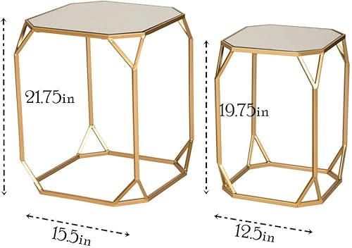Miniatura 19 de Glitzhome Mesas auxiliares anidables, juego de 2 mesas auxiliares con marco de metal y parte superior de vidrio templado, mesas auxiliares X-piernas