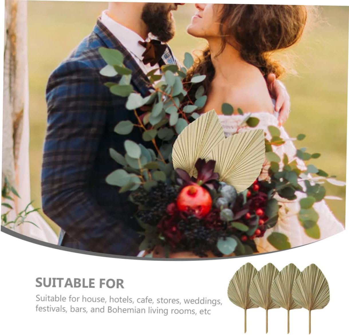ABOOFAN Artificial Palm Leaves Decor 4pcs Dried Palm Leaves Fan for Wedding Party Home and Living Room